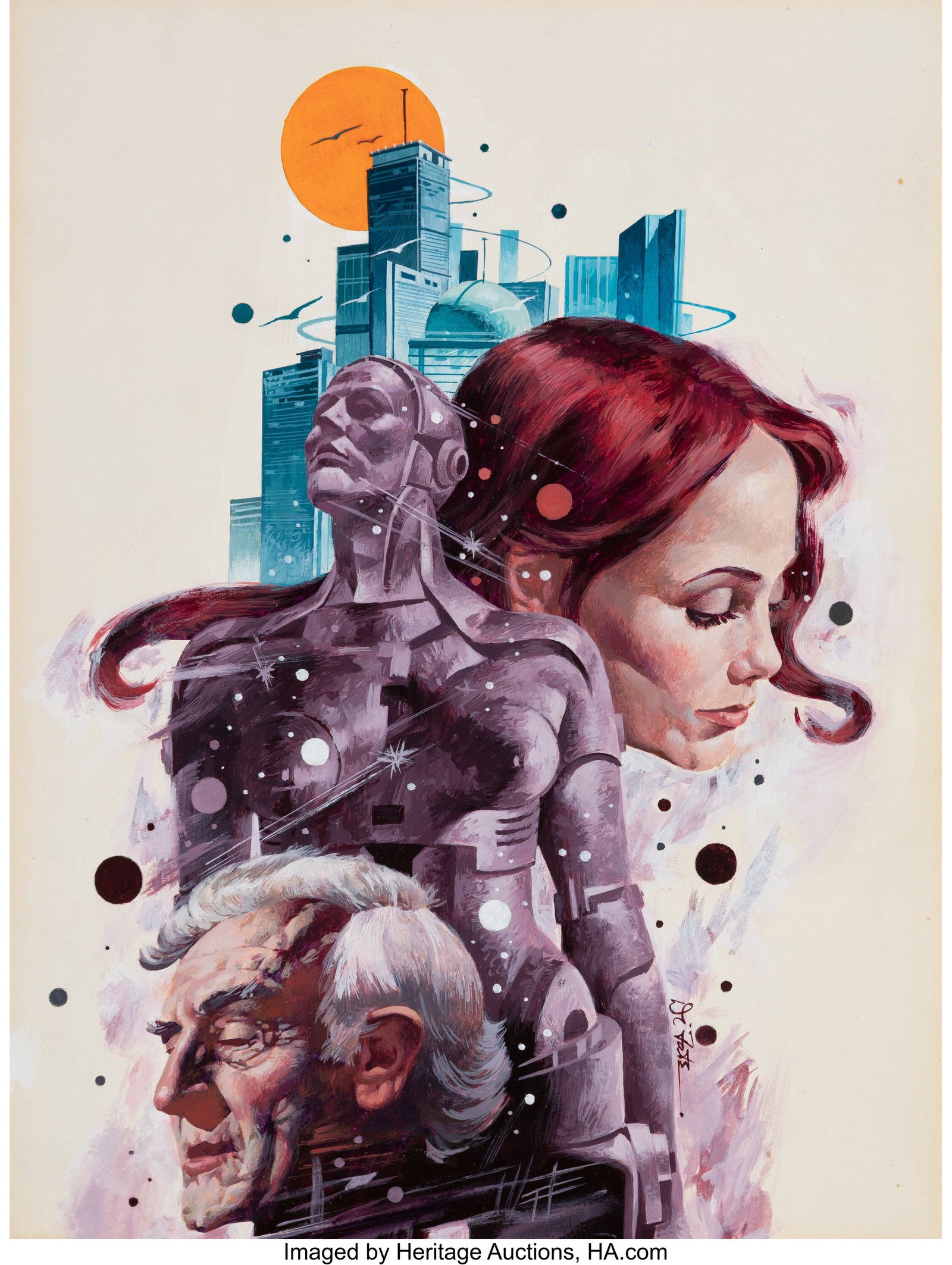 Vincent Di Fate (American, b. 1945) Metropolis p: Vincent Di Fate (American, b. 1945) Metropolis paperback cover, 1975 Oil on board 12 x 9 inches (30.5 x 22.9 cm) Signed lower right: Di Fate