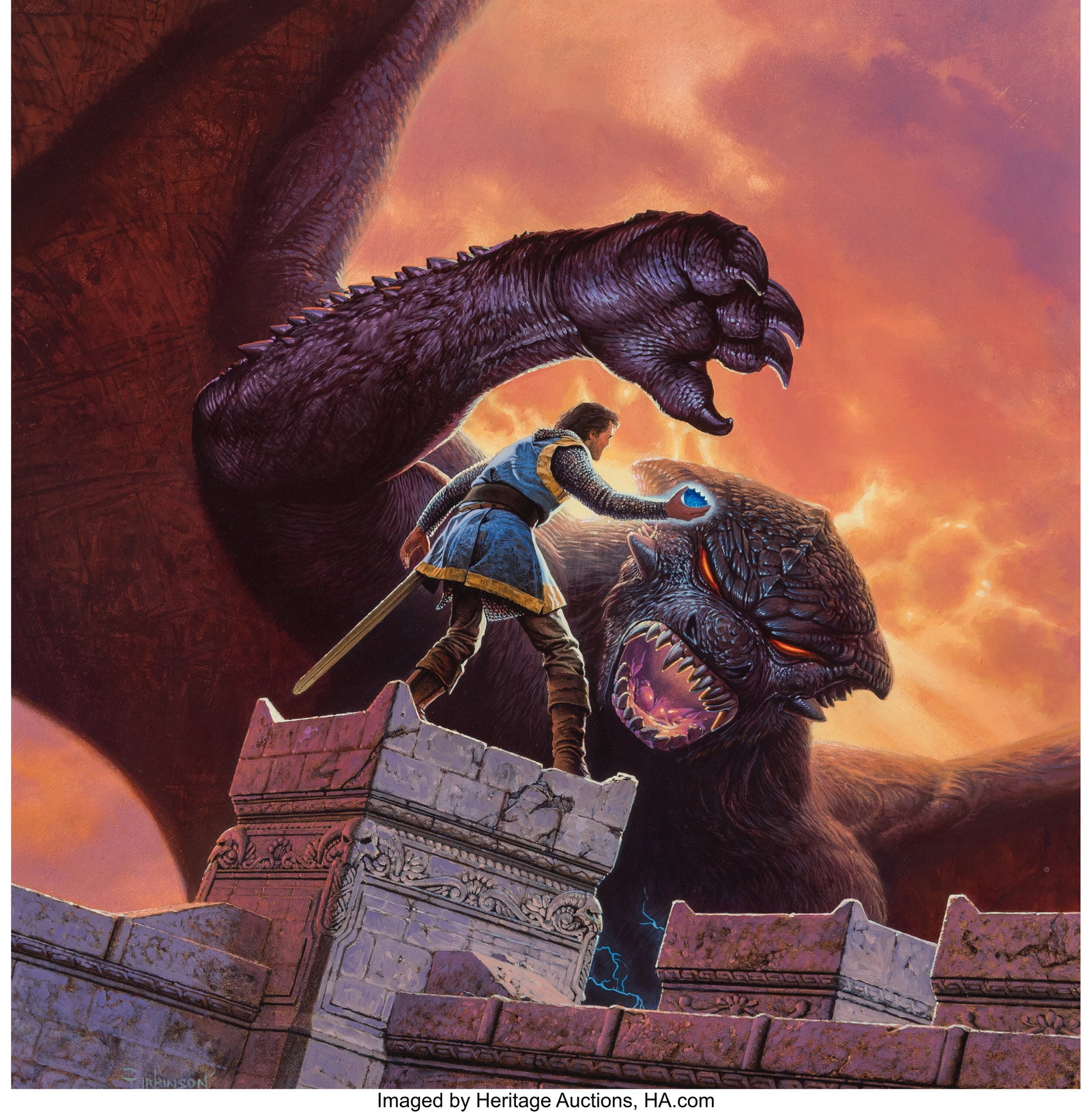 Keith Parkinson (American, 1958-2005) Hidden Cit: Keith Parkinson (American, 1958-2005) Hidden City book cover, 1994 Oil on board 24 x 24 inches (61.0 x 61.0 cm) Signed lower left: Parkinson The pre