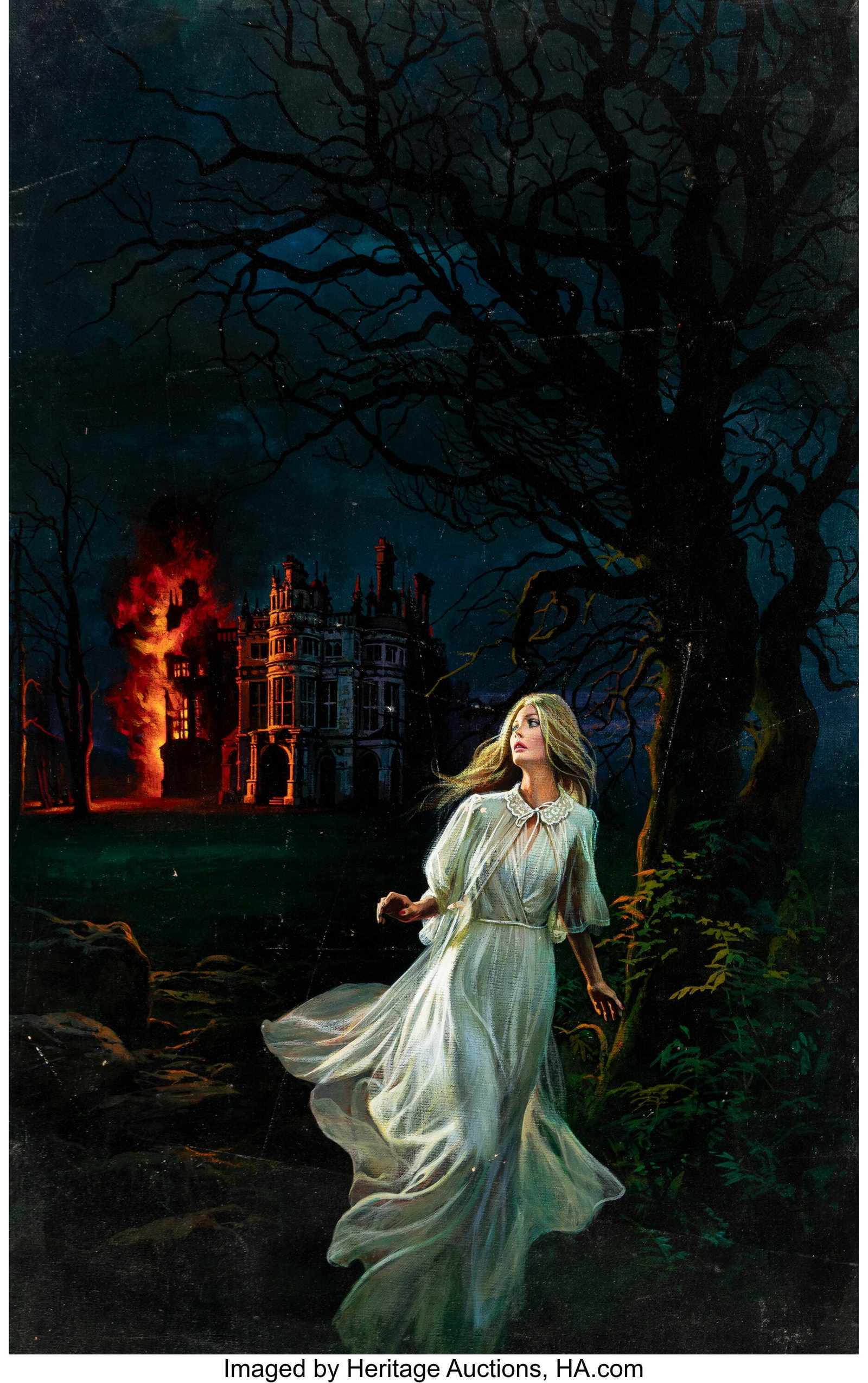 Hector Garrido (American, 20th Century) The Shud: Hector Garrido (American, 20th Century) The Shuddering Fair One paperback cover, 1974 Acrylic on canvas board 30 x 19 inches (76.2 x 48.3 cm) Not signed T