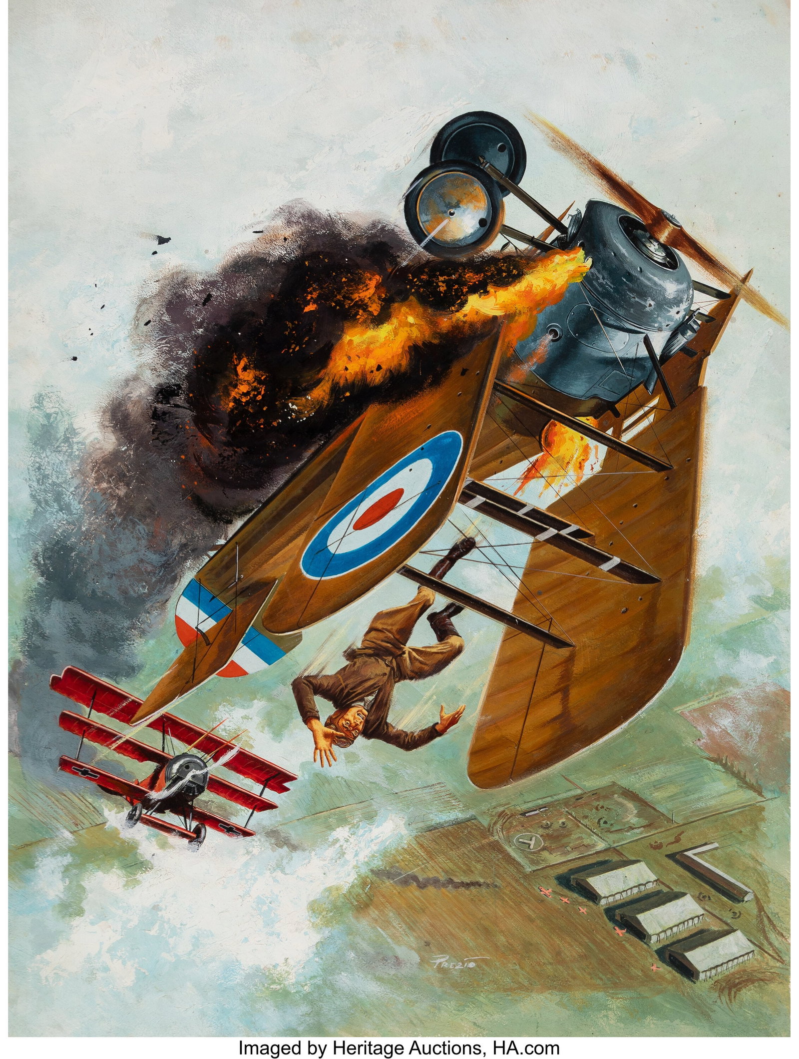 Vic Prezio (American, 1924-1976) The War that Go: Vic Prezio (American, 1924-1976) The War that Goes on Forever, Real Men magazine cover, August 1962 Gouache on board 26-3/4 x 21-1/4 inches (67.9 x 54&p