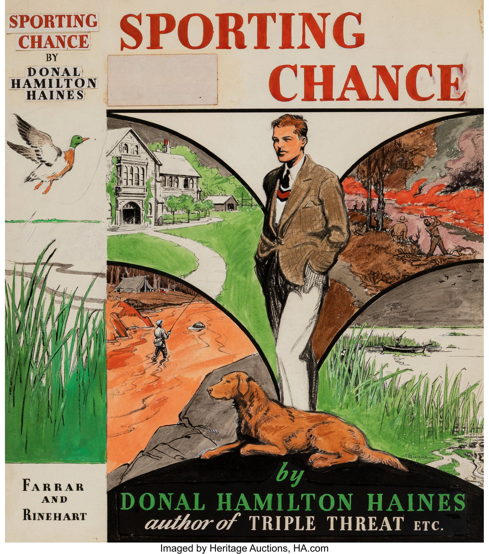 Burne (American, 20th Century) Sporting Chance b: Burne (American, 20th Century) Sporting Chance book cover, 1935 Watercolor and ink on board with elements of collage 21-3/4 x 18-1/4 inches (55.2 x 46.