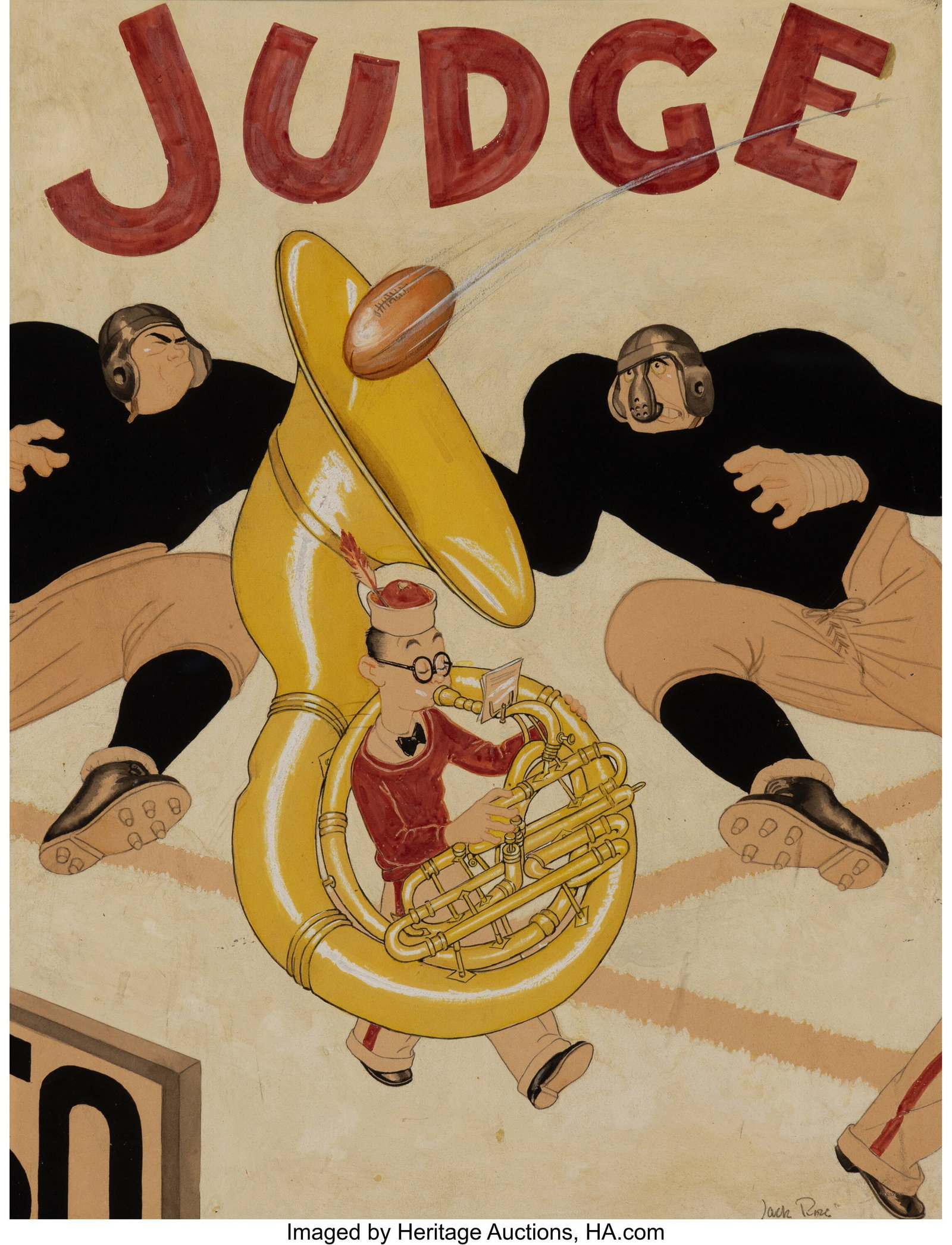 Jack Rose (American, 20th Century) Forward Pass,: Jack Rose (American, 20th Century) Forward Pass, Judge cover, October 24, 1931 Watercolor on board 20 x 15-1/2 inches (50.8 x 39.4 cm) Sig