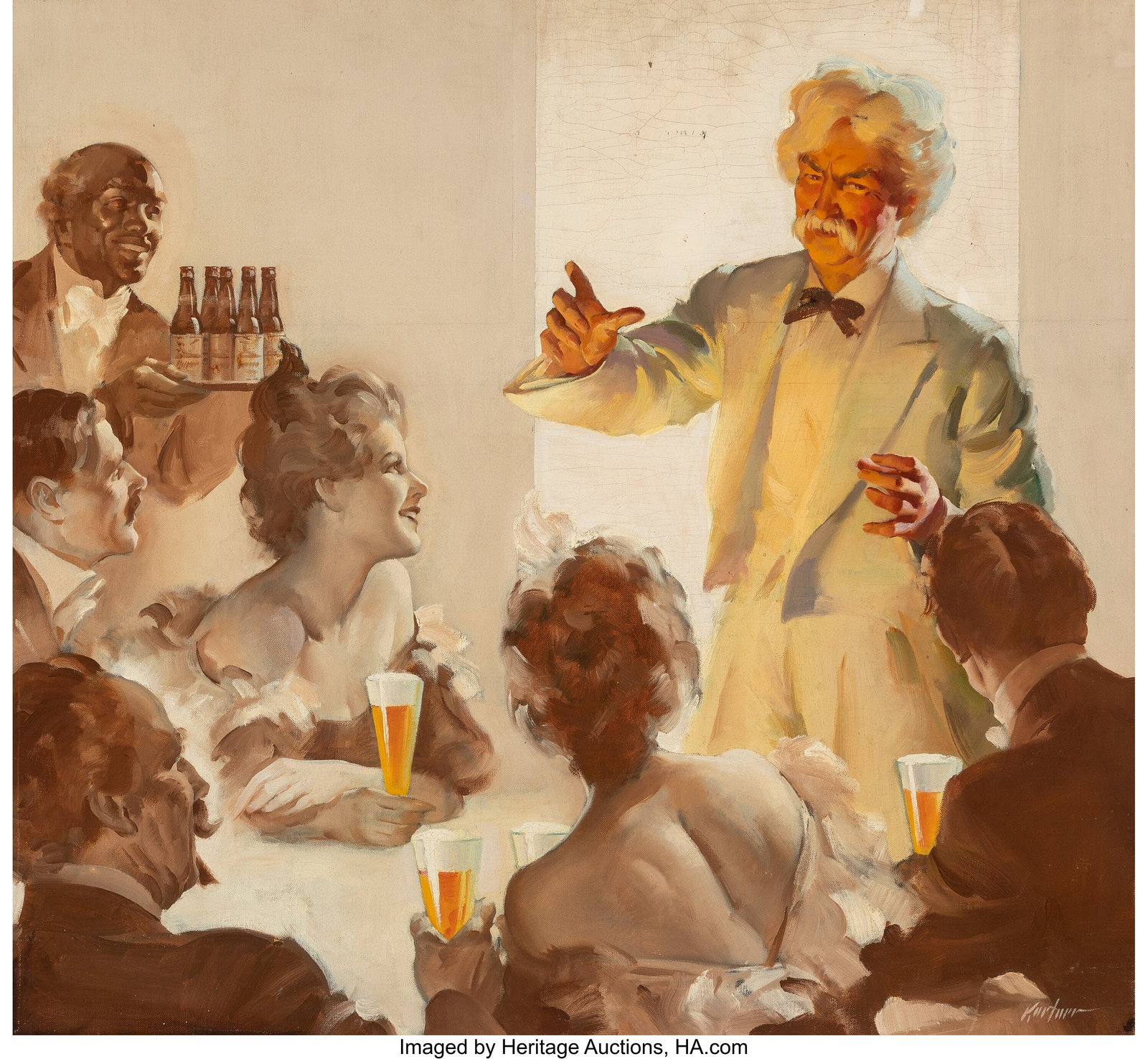 Alexander Kortner (American, 1905-1999) Mark Twa: Alexander Kortner (American, 1905-1999) Mark Twain, Budweiser advertisement, American interior, September 1934 Oil on canvas 26 x 28 inches (66.0 x 71&per