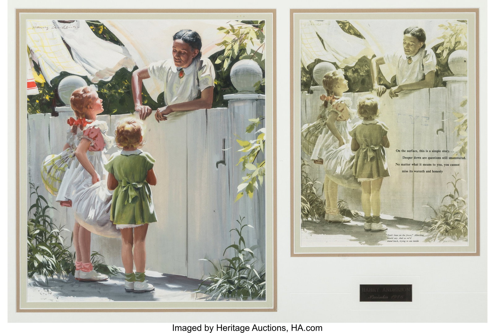 Harry Anderson (American, 1906-1996) The Whitewa: Harry Anderson (American, 1906-1996) The Whitewashed Fence, Woman's Home Companion interior, November 1946 Tempera on board 19-1/4 x 16 inches (48.9 x 40&pe