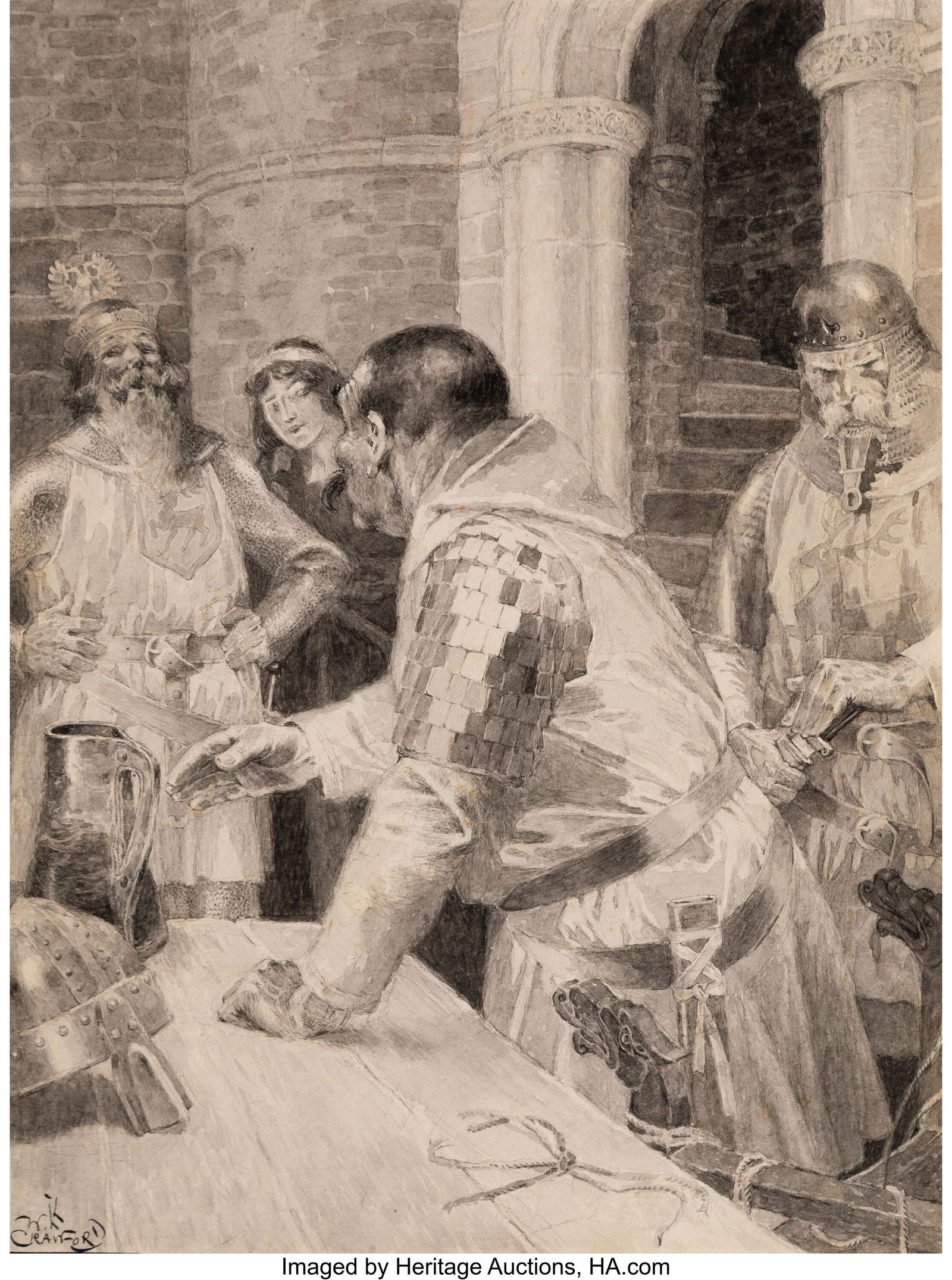 Will Crawford (American, 1869-1944) Medieval Tal: Will Crawford (American, 1869-1944) Medieval Tale, Century magazine interior Watercolor and ink on board 15-1/2 x 12-7/8 inches (39.4 x 32.7 cm) S