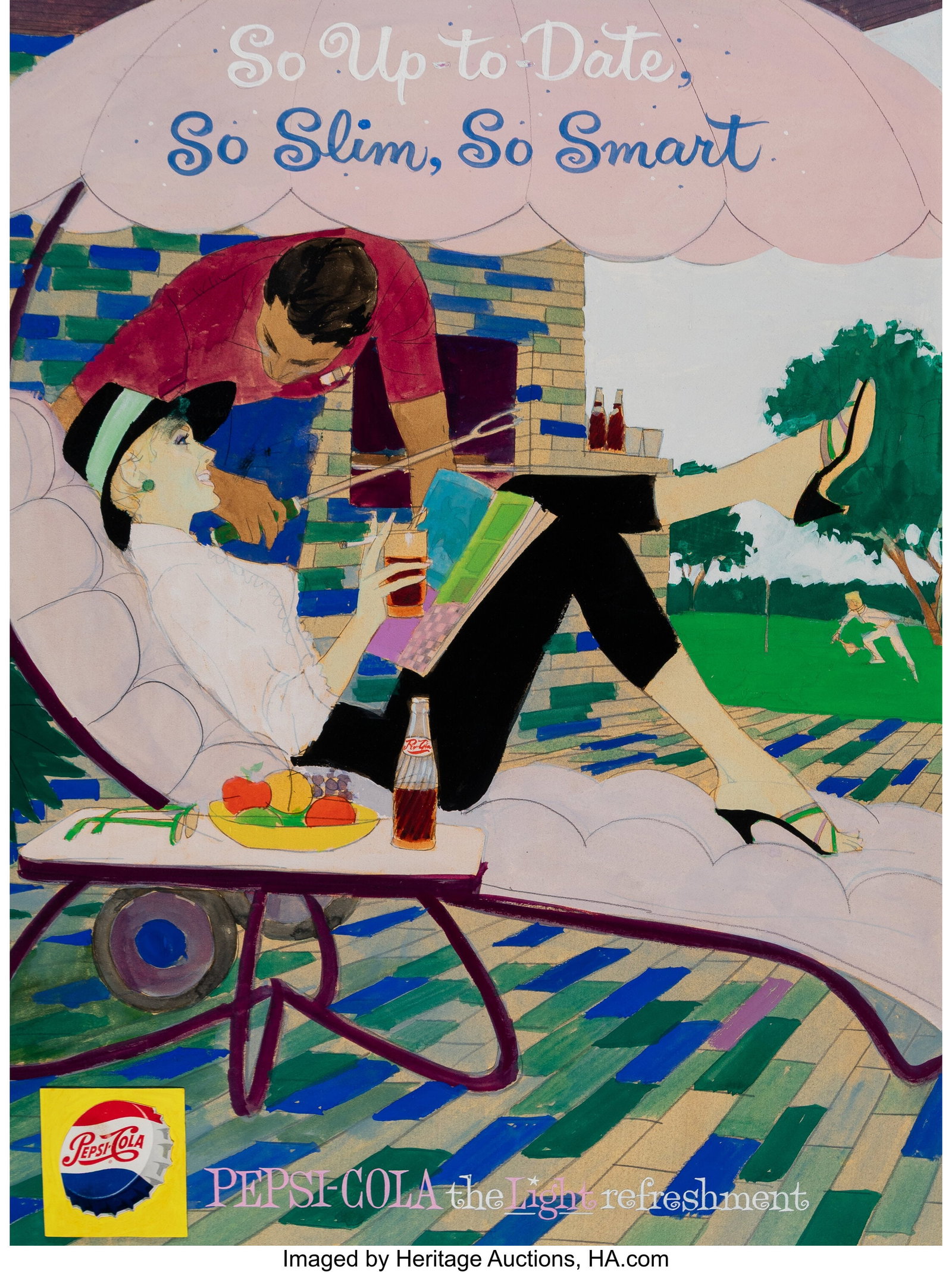 Joe DeMars (American, 20th Century) Pepsi advert: Joe DeMars (American, 20th Century) Pepsi advertisement Mixed media on board with element of collage 24 x 18-3/4 inches (61.0 x 47.6 cm) Not signed HID03101