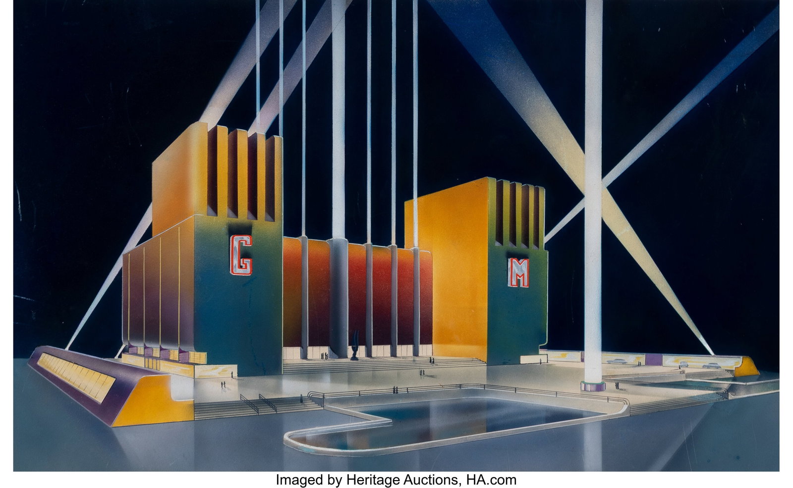 Arthur Ross (American, 1913-1981) General Motors: Arthur Ross (American, 1913-1981) General Motors of the Future building design concept, 1937 Watercolor on board 20 x 30 inches (50.8 x 76.2 cm) Signed an