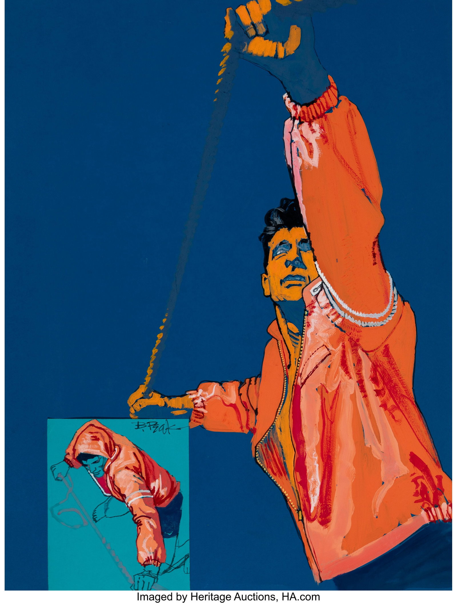 Robert Peak (American, 1927-1992) Sports adverti: Robert Peak (American, 1927-1992) Sports advertisement Mixed media on board with element of collage 23-1/2 x 20-1/2 inches (59.7 x 52.1 cm) Signed lower