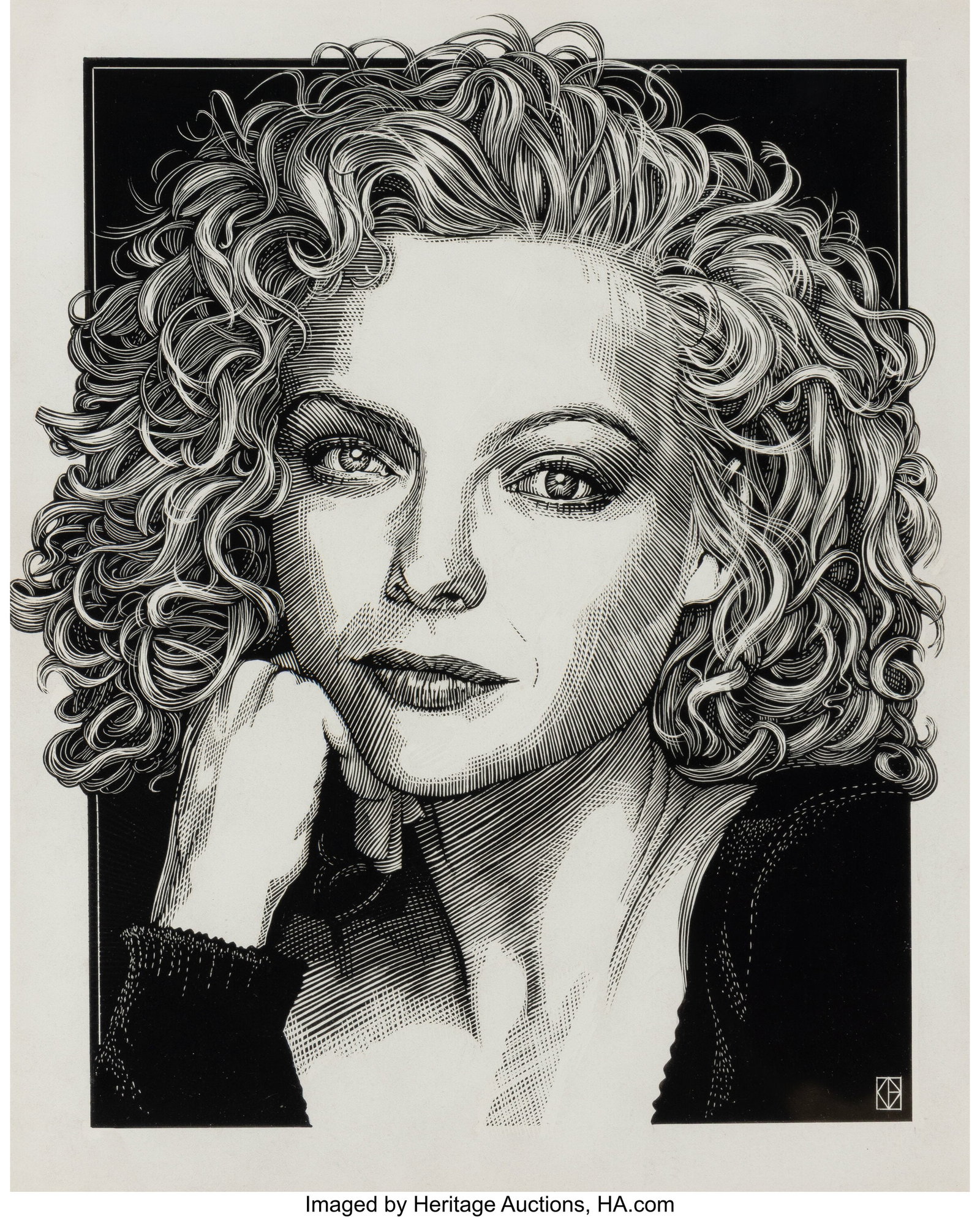 Kent Barton (American, 20th Century) Michelle Pf: Kent Barton (American, 20th Century) Michelle Pfeiffer, Dangerous Liaisons Ink on Scratchboard laid on foam core 12-3/8 x 9-7/8 inches (31.3 x 25.1 cm&