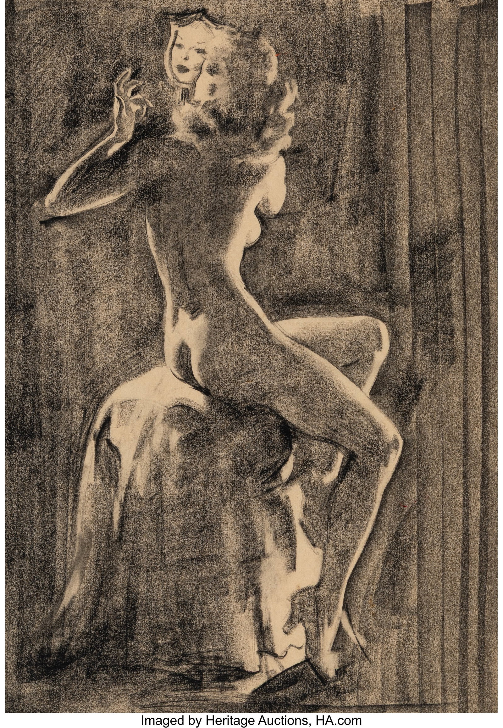 Gil Elvgren (American, 1914-1980) Mirror Mirror: Gil Elvgren (American, 1914-1980) Mirror Mirror Pencil on tracing paper 17-3/4 x 13-5/8 inches (45.1 x 34.6 cm) (sheet) Not signed HID03101062