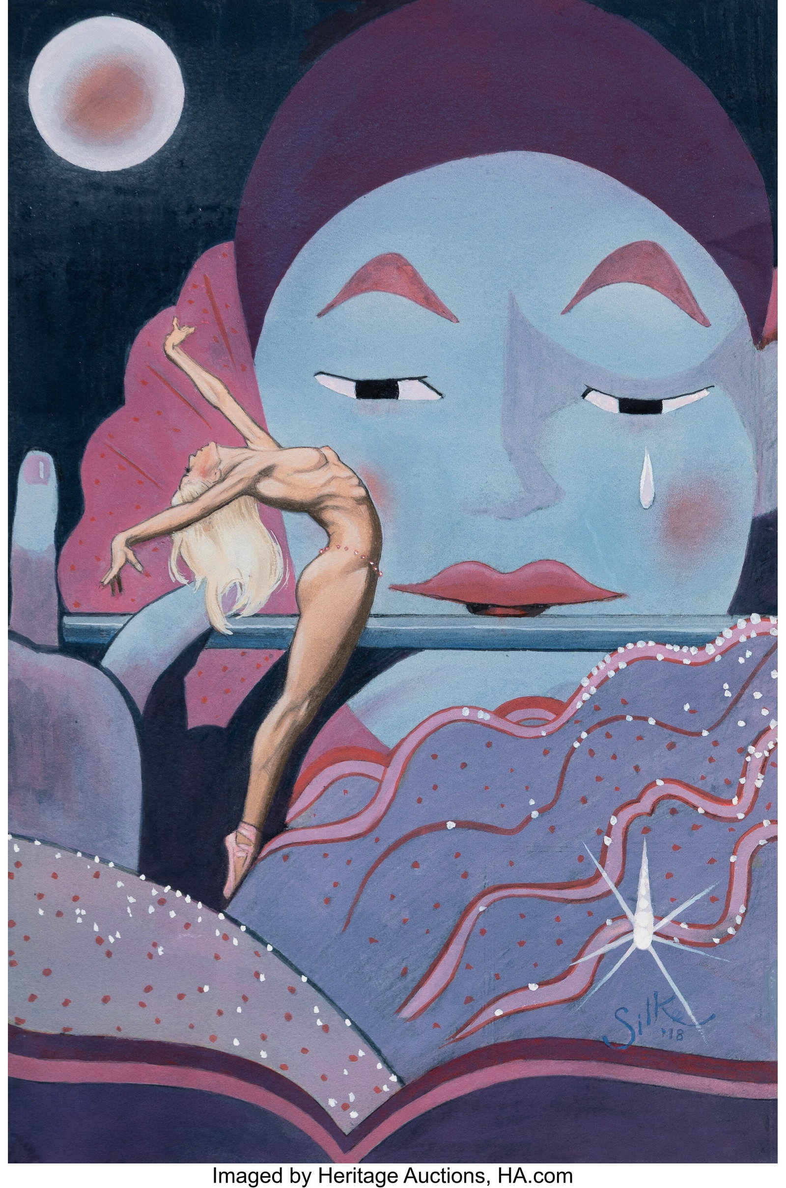 Jim Silke (American, 1931-2025) Pierot's Tear, M: Jim Silke (American, 1931-2025) Pierot's Tear, Mata Hari Escapes book interior, 2021 Watercolor, colored pencil, and gouache on paper 16-1/8 x 11-1/8 in