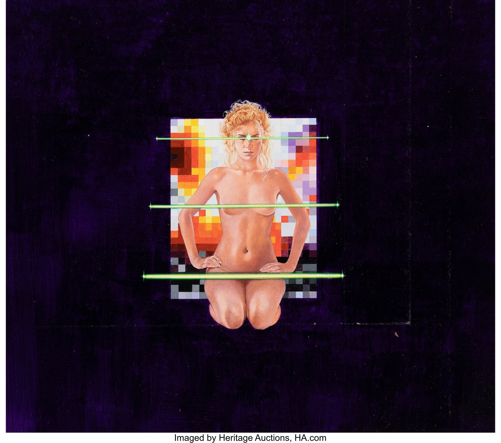 Dave Pether (British, 1943-2021) Nude with Pixel: Dave Pether (British, 1943-2021) Nude with Pixels and Lasers Mixed media on board 12-3/4 x 14-1/2 inches (32.4 x 36.8 cm) Not signed HID03101062020 &cop