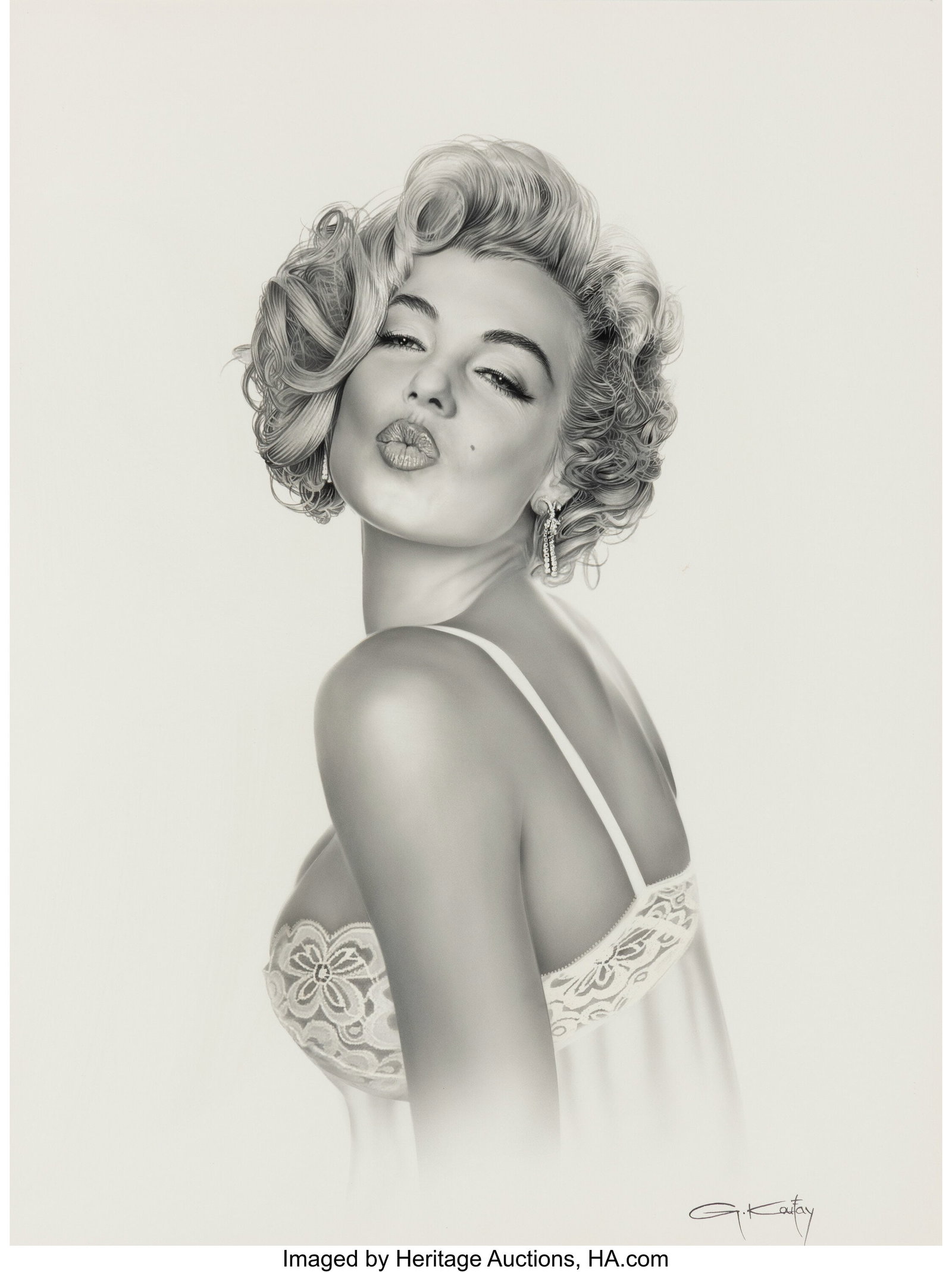 Gennadiy Koufay (Russian, b. 1961) Marilyn Monro: Gennadiy Koufay (Russian, b. 1961) Marilyn Monroe Airbrush and acrylic on board 24 x 19 inches (61.0 x 48.3 cm) Signed lower right: G. Koufa