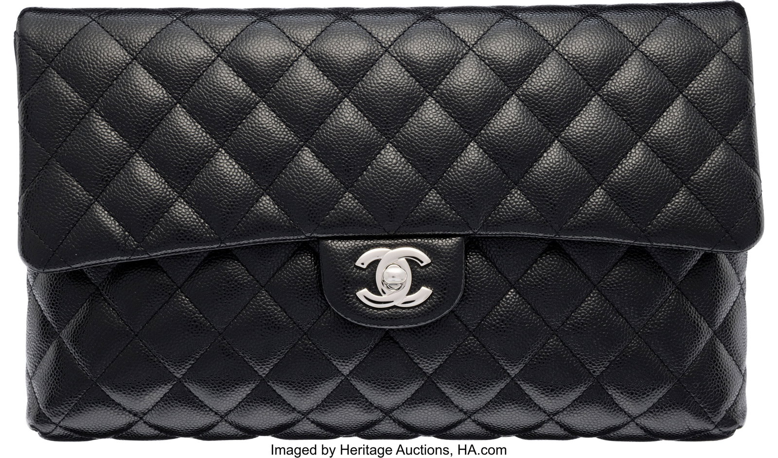 Chanel Black Quilted Caviar Leather Flap Clutch: Chanel Black Quilted Caviar Leather Flap Clutch with Silver Hardware 2020 Condition: 2 11" Width x 7" Height x 1.5" Depth This bag is done in Black Caviar Leather with Silver Hardware&com