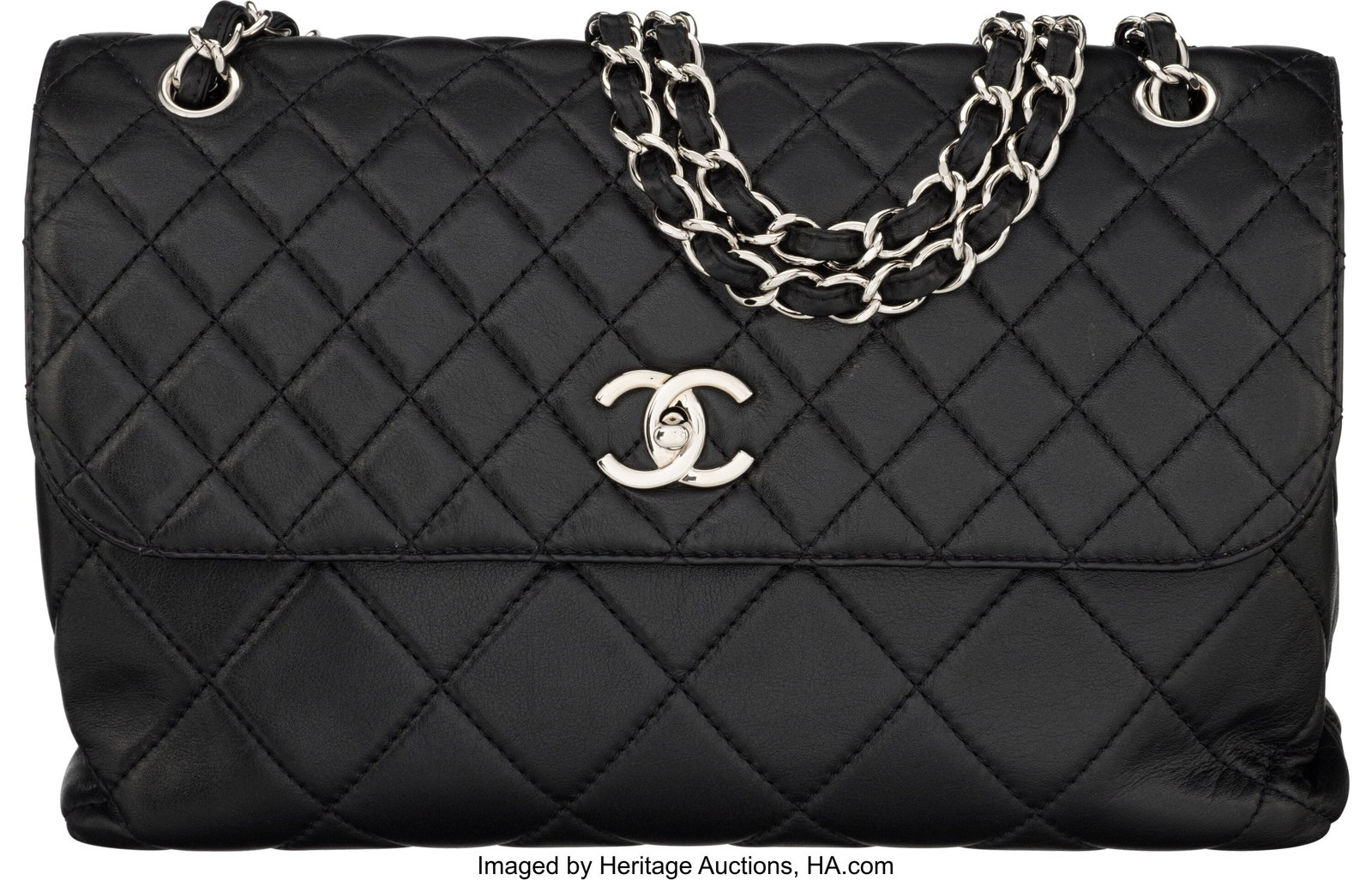 Chanel Black Quilted Lambskin Leather In The Bus: Chanel Black Quilted Lambskin Leather In The Business Flap Bag with Silver Hardware 2011 Condition: 2 13.25" Width x 8.25" Height x 3" Depth This bag is done in Black Lambskin Leat