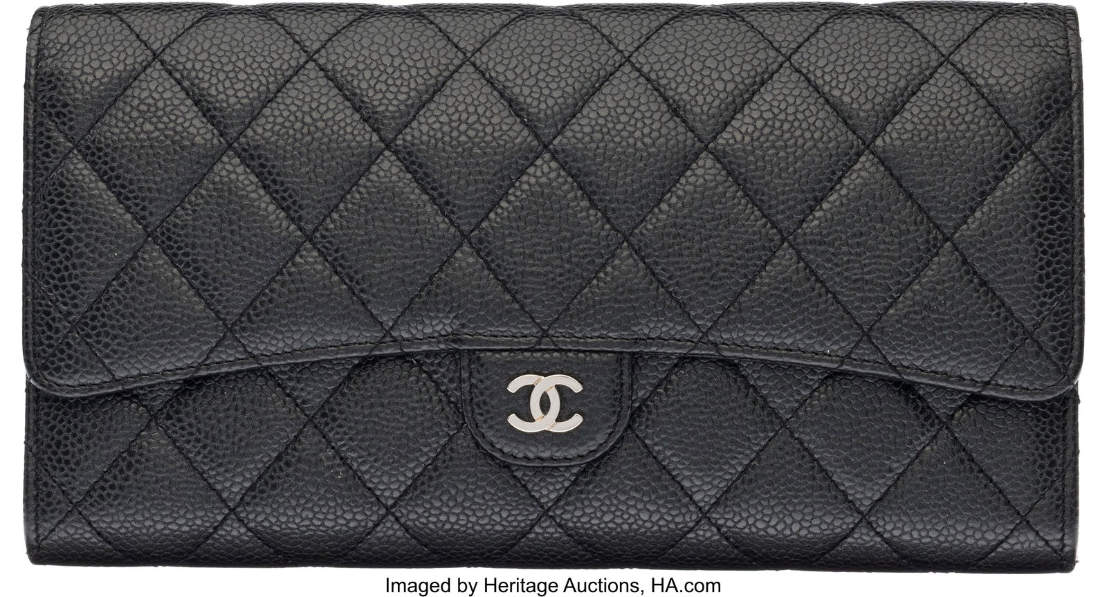 Chanel Black Quilted Caviar Leather Wallet Clutc: Chanel Black Quilted Caviar Leather Wallet Clutch with Silver Hardware 2014-2015 Condition: 2 8.5" Width x 4.5" Height x 1" Depth This clutch is done in Black Caviar Leather with S