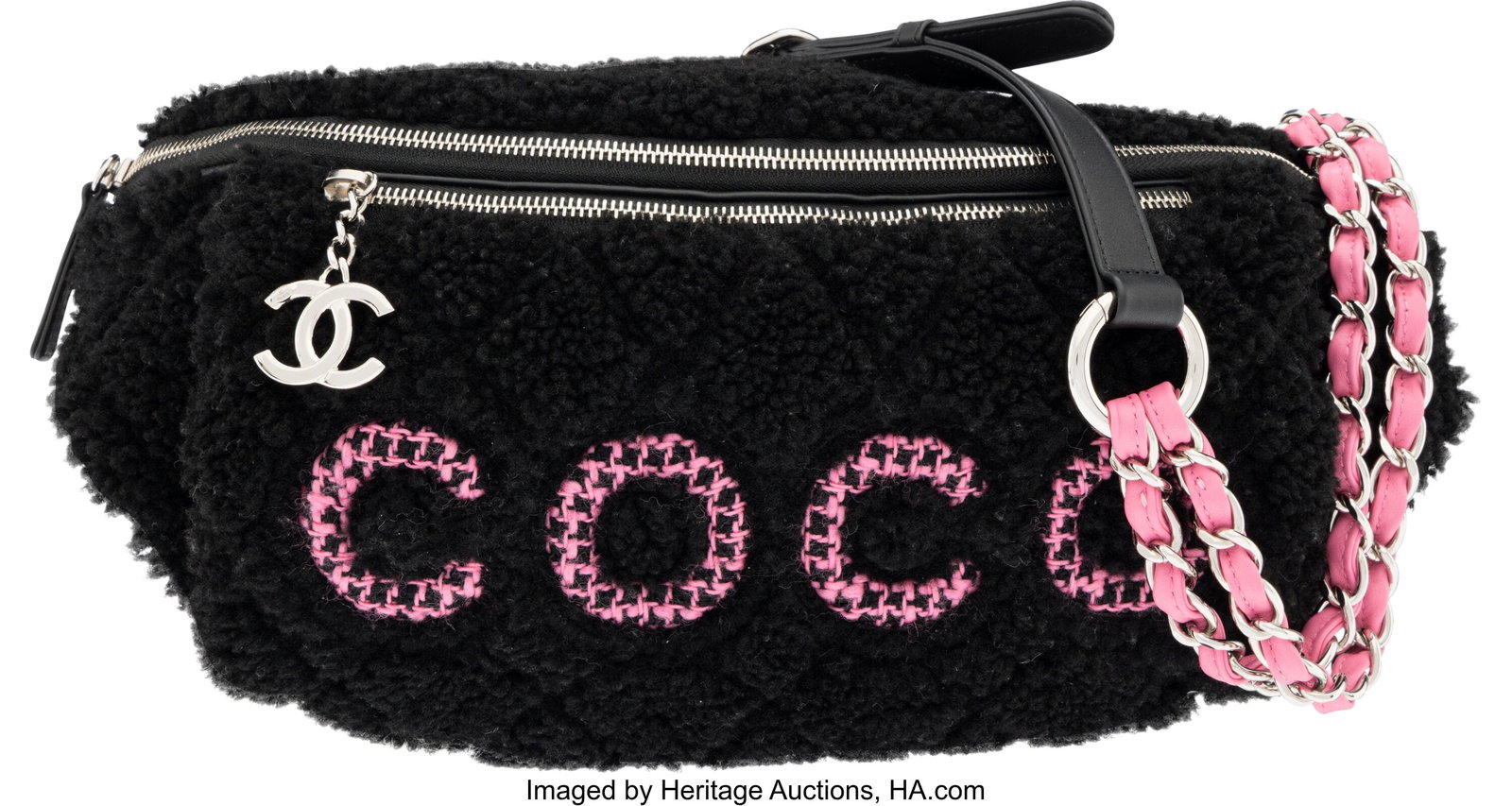 Chanel Black Shearling & Pink Tweed Coco Waist B (1 of 3)