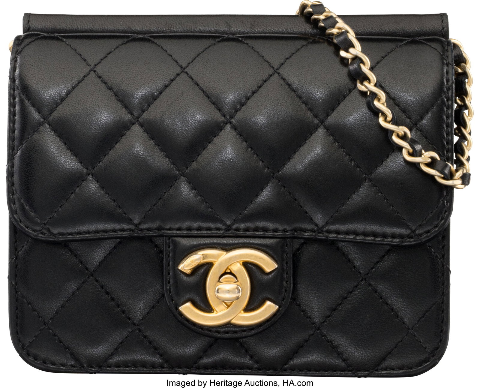 Chanel Black Quilted Lambskin Leather Mini Cross: Chanel Black Quilted Lambskin Leather Mini Crossing Times Flap Bag with Aged Gold Hardware 2013-2014 Condition: 2 6" Width x 5" Height x 1" Depth This bag is done in Black Lambskin Leather with