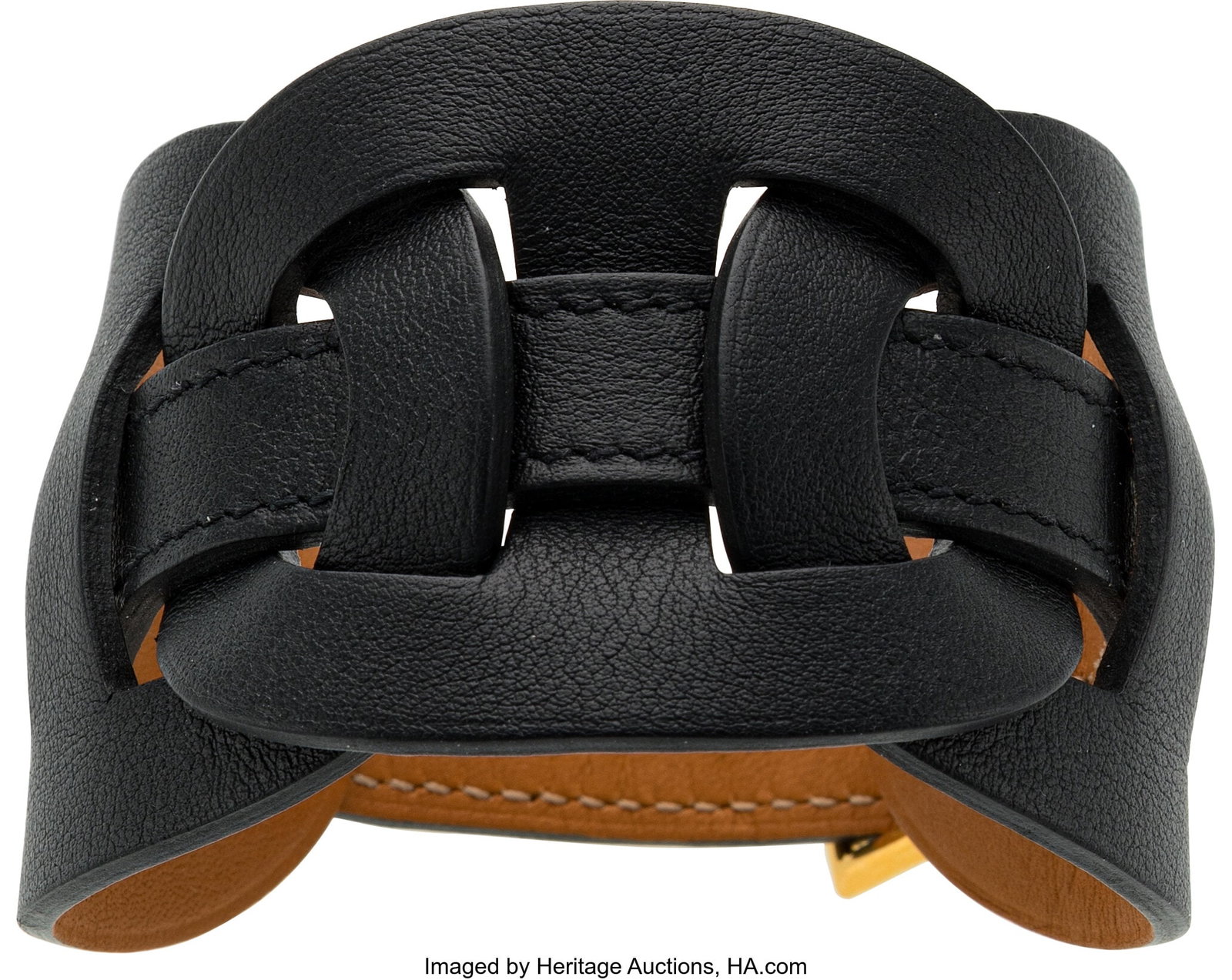Hermès Black Swift Leather Fetiche Bracelet P: Hermès Black Swift Leather Fetiche Bracelet P Square, 2012 Condition: 1 Size Small (7.75" Max Length) This bracelet is done in Black Swift Leather with Gold Hardwar