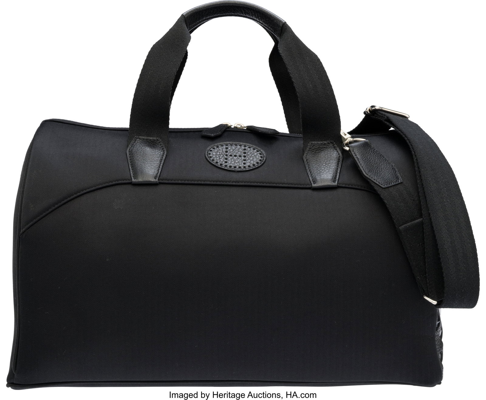 Hermès Black Toile & Leather Sac Cian Pet Carri: Hermès Black Toile & Leather Sac Cian Pet Carrier with Palladium Hardware Condition: 2 17" Width x 10" Height x 9" Depth This bag is done in Black Toile and Leather with Palladium Har