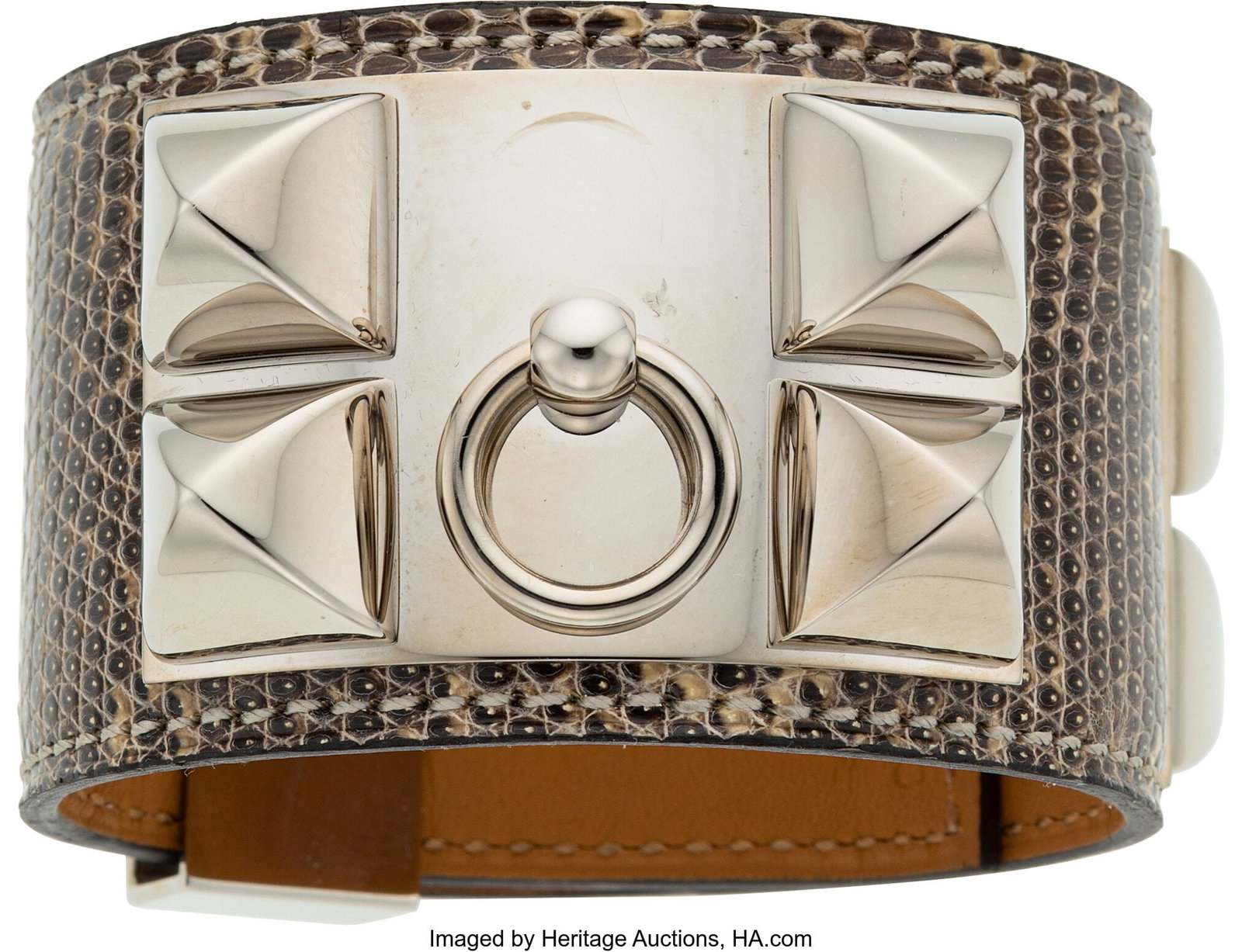 Hermès Ombre Lizard Collier de Chien Bracelet w: Hermès Ombre Lizard Collier de Chien Bracelet with Palladium Hardware M Square, 2009 Condition: 2 6.75" Inner Circumference x 1.5" Width This bracelet is done in Ombre