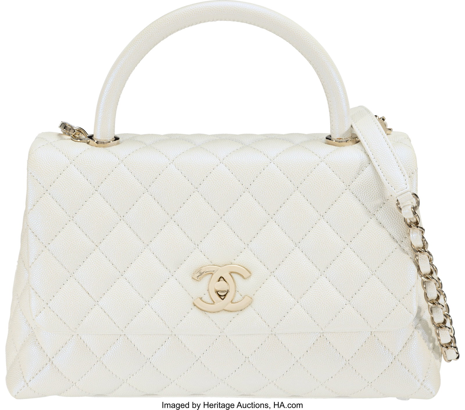 Chanel Iridescent White Quilted Caviar Leather S (1 of 4)