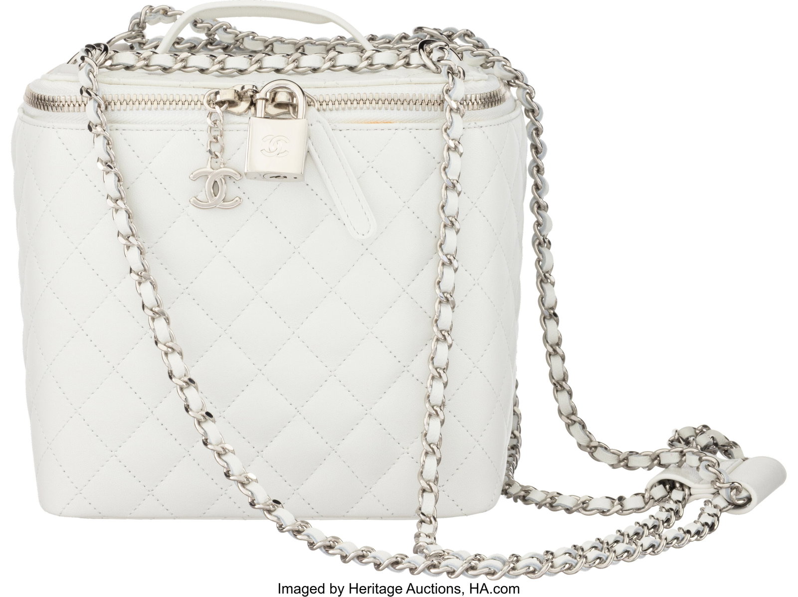 Chanel White Quilted Leather Cube Jewelry Case w (1 of 3)