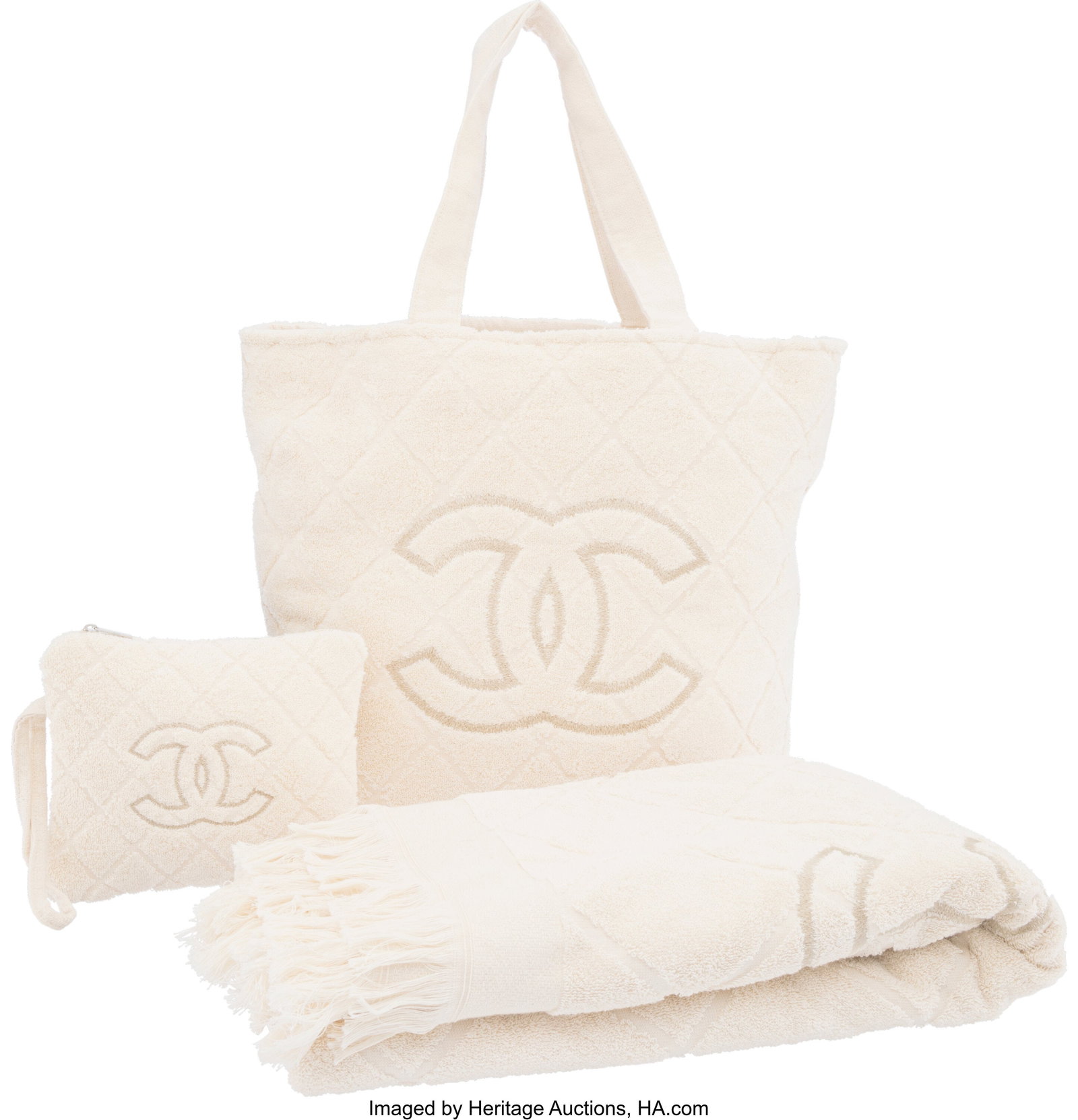 Chanel Ivory Terrycloth Beach Tote Bag & Towel S (1 of 4)