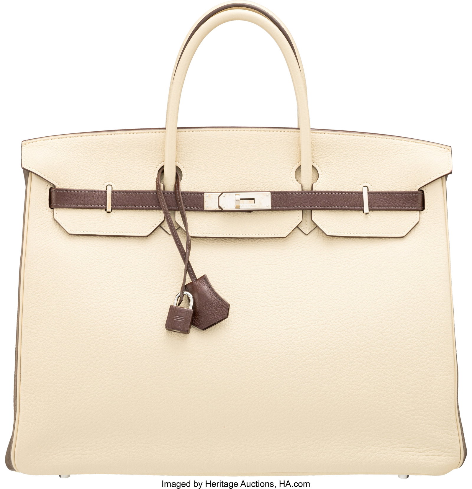Hermès Special Order Horseshoe 40cm Parchemin,: Hermès Special Order Horseshoe 40cm Parchemin, Etoupe, & Havane Birkin Bag with Palladium Hardware M Square, 2009 Condition: 2 15.5" Width x 11" Height x 8" D