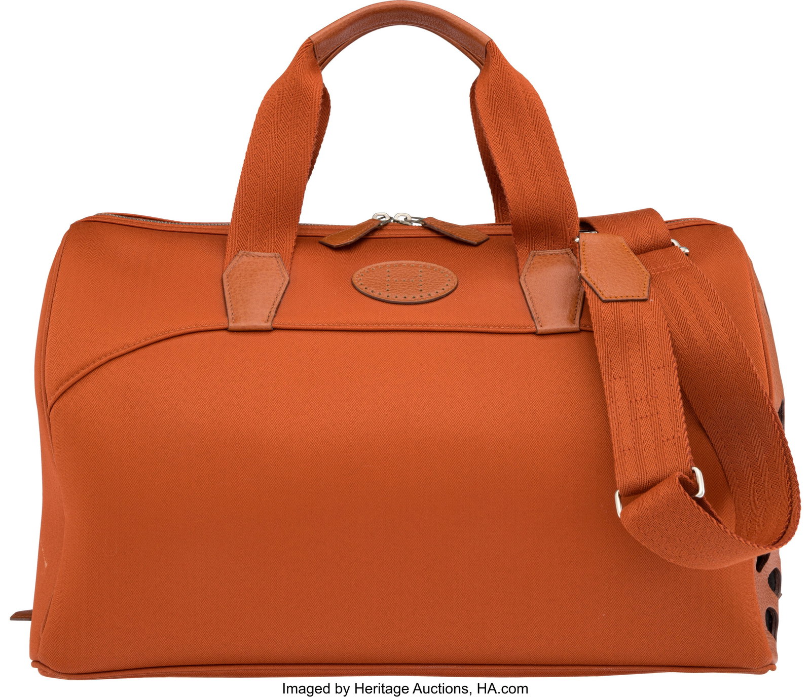 Hermès Brique Toile & Leather Sac Cian Pet Carr: Hermès Brique Toile & Leather Sac Cian Pet Carrier with Palladium Hardware Condition: 3 17" Width x 10" Height x 9" Depth This bag is done in Brique Toile and Leather with Palladium H