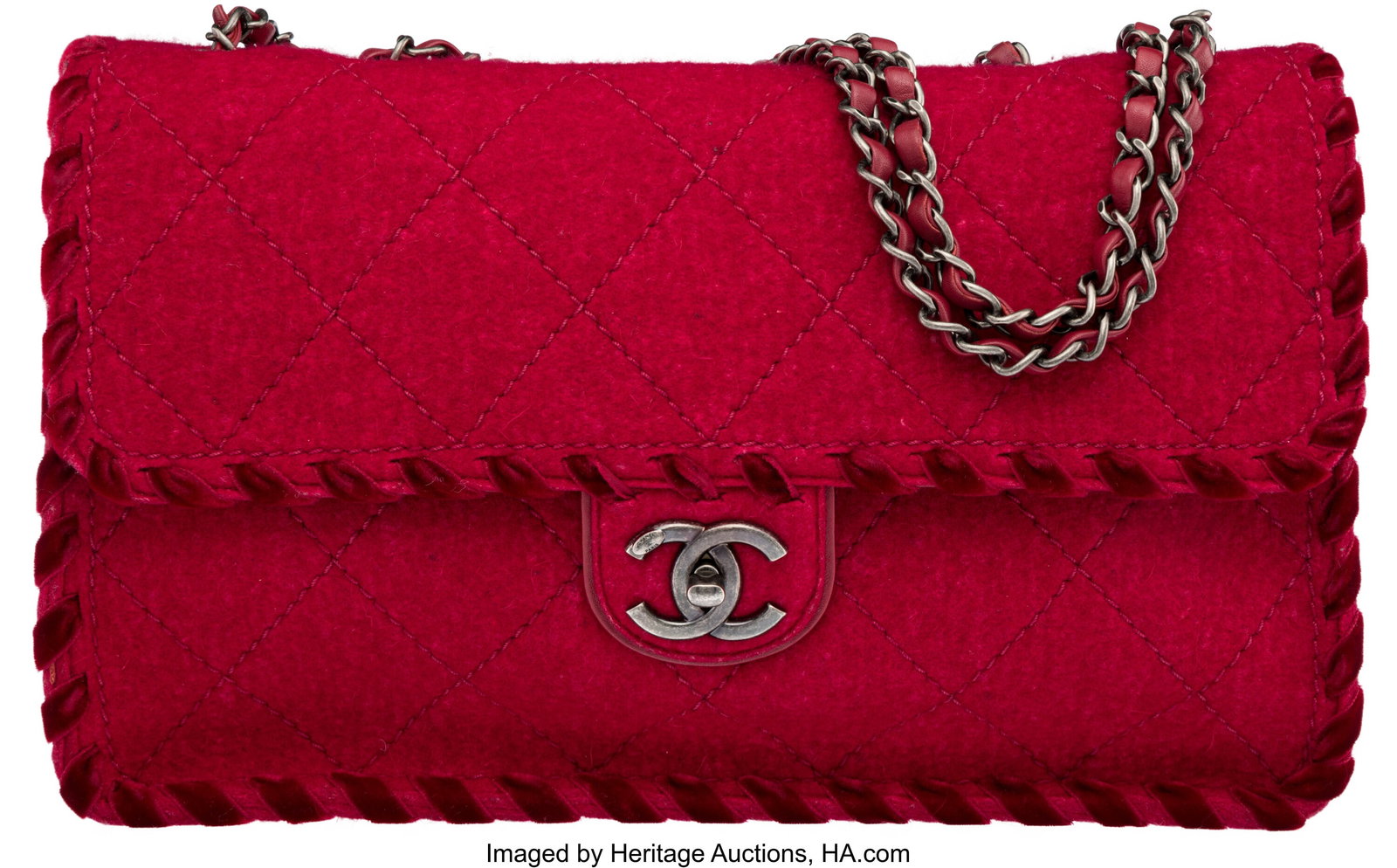 Chanel Dark Pink Quilted Fancy Felt Flap Bag wit (1 of 4)