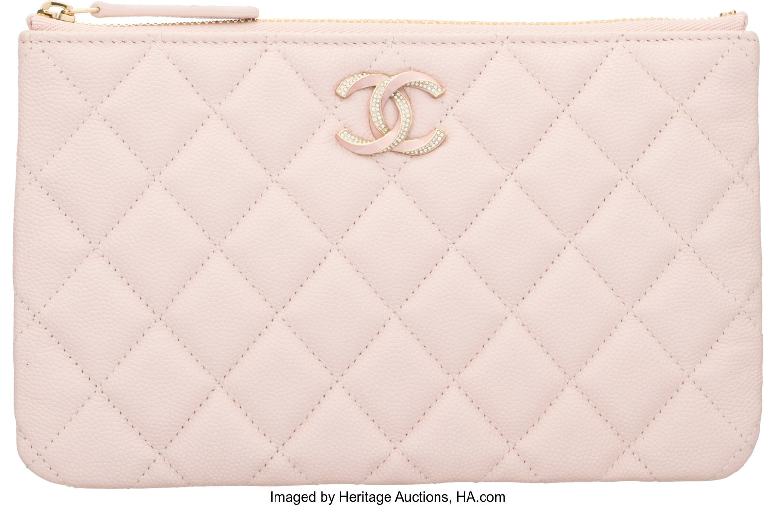 Chanel Pink Quilted Caviar Leather O-Case with G: Chanel Pink Quilted Caviar Leather O-Case with Gold Hardware Condition 1 7.8" Width x 5" Height x .4" Depth This Pouch is done in Pink Quilted Caviar Leather with Gold Hardware, fe