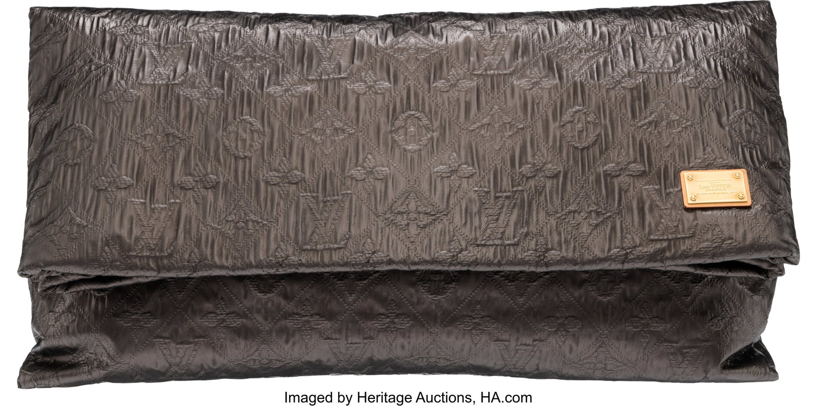 Louis Vuitton Metallic Black Quilted Monogram Co: Louis Vuitton Metallic Black Quilted Monogram Coated Wool Limelight GM Clutch Condition: 1 13.5" Width x 7" Height x 3" Depth This bag is done in Metallic Black Monogram Coated Wool with