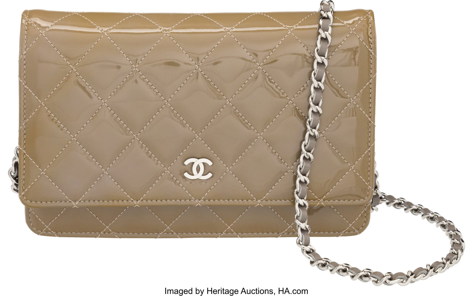 Chanel Olive Green Quilted Patent Leather Wallet (1 of 3)
