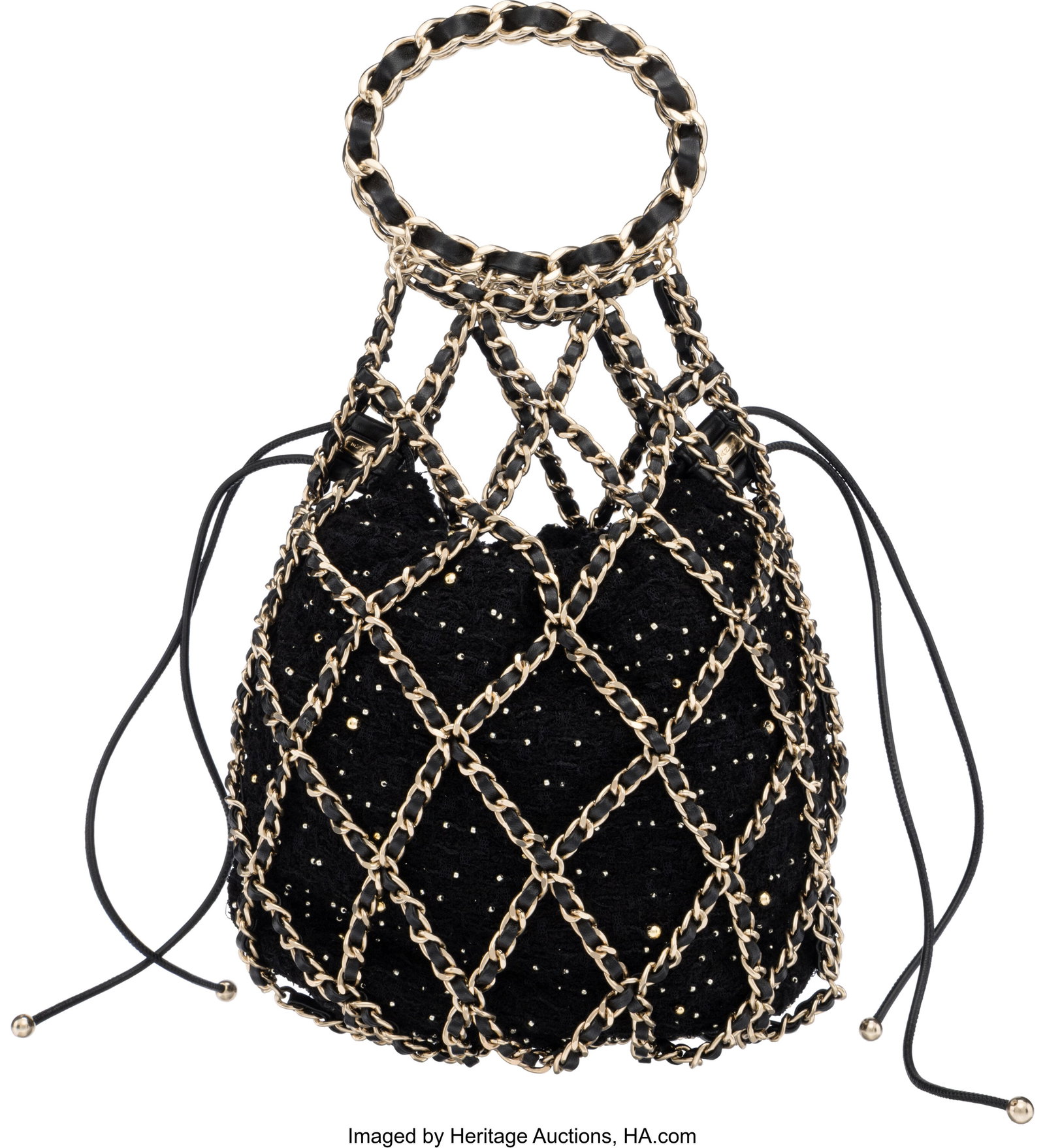 Chanel Black Tweed & Woven Chain Net Drawstring (1 of 4)