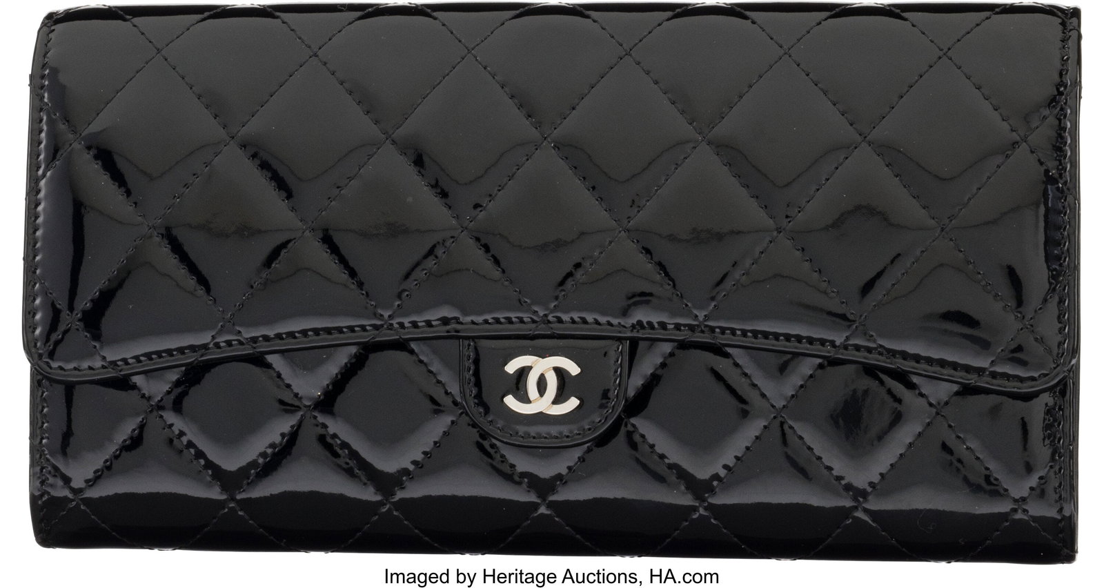 Chanel Black Quilted Patent Leather Clutch with: Chanel Black Quilted Patent Leather Clutch with Silver Hardware 2013-2014 Condition: 2 8.5" Width x 4.5" Height 1.5" Depth This bag is done in Black Patent Leather with Silv