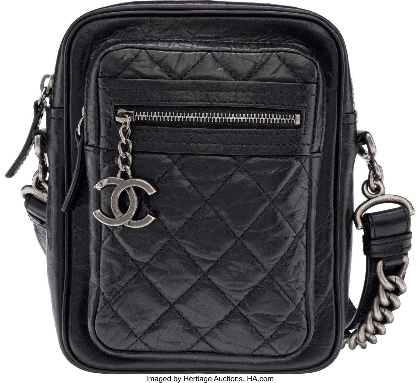 Chanel Black Quilted Aged Calfskin Leather Casua: Chanel Black Quilted Aged Calfskin Leather Casual Rock Camera Bag with Aged Ruthenium Hardware 2016-2017 Condition : 2 6" Width x 7.25" Height x 3.5" Depth This bag is done in Blac