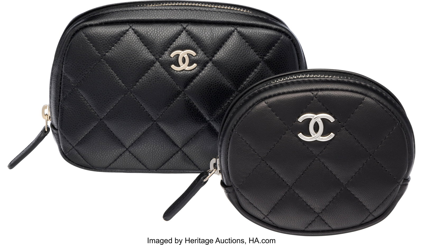 Chanel Set of Two: Black Leather Zip Pouches Se (1 of 2)