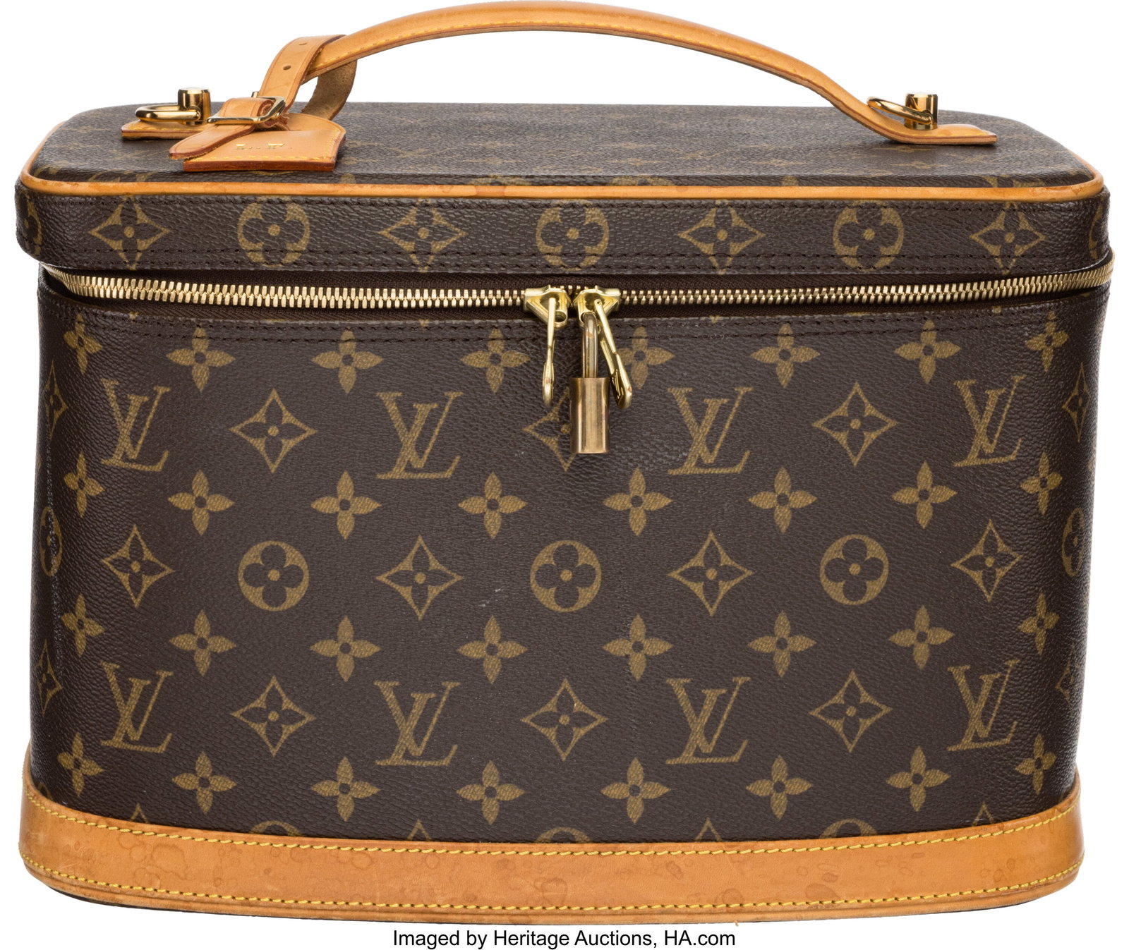 Louis Vuitton Monogram Coated Canvas Nice Vanity: Louis Vuitton Monogram Coated Canvas Nice Vanity Case with Strap Condition: 3 12" Width x 8" Height x 8" Depth This bag is done in Monogram Coated Canvas with Vachetta Leather Trim and Brass Har
