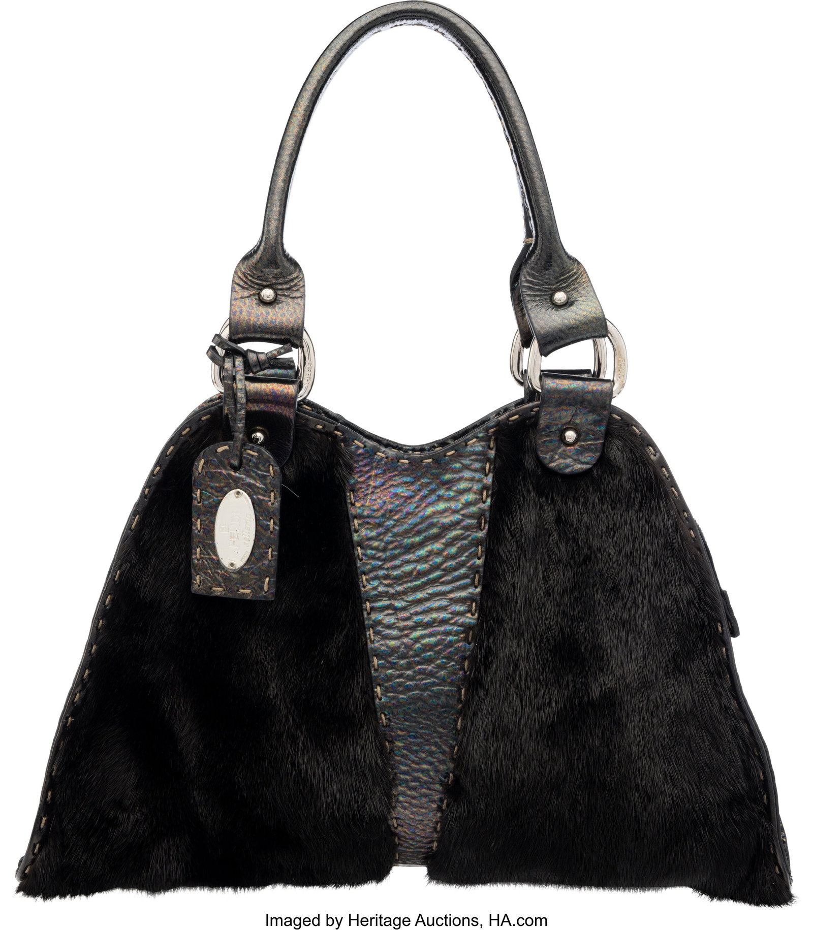 Fendi Selleria Black Metallic Leather & Mink Tot (1 of 2)