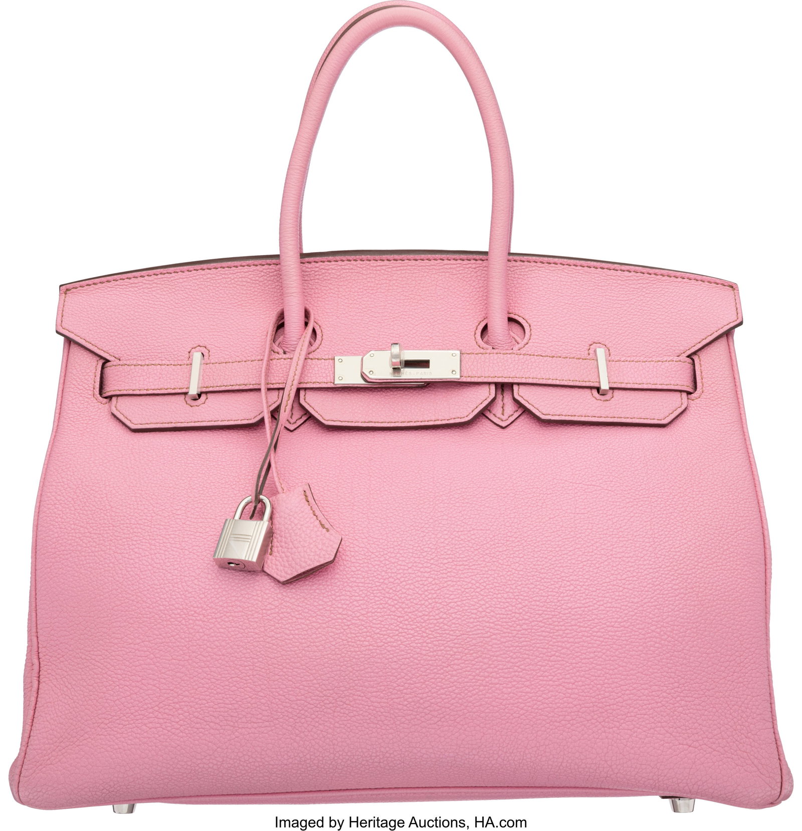 Hermès 35cm 5P Bubblegum Pink Togo Leather Birk: Hermès 35cm 5P Bubblegum Pink Togo Leather Birkin Bag with Palladium Hardware N Square, 2010 Condition: 3 14" Width x 10" Height x 7" Depth This bag is done in 5P Bubblegum Pink Tog