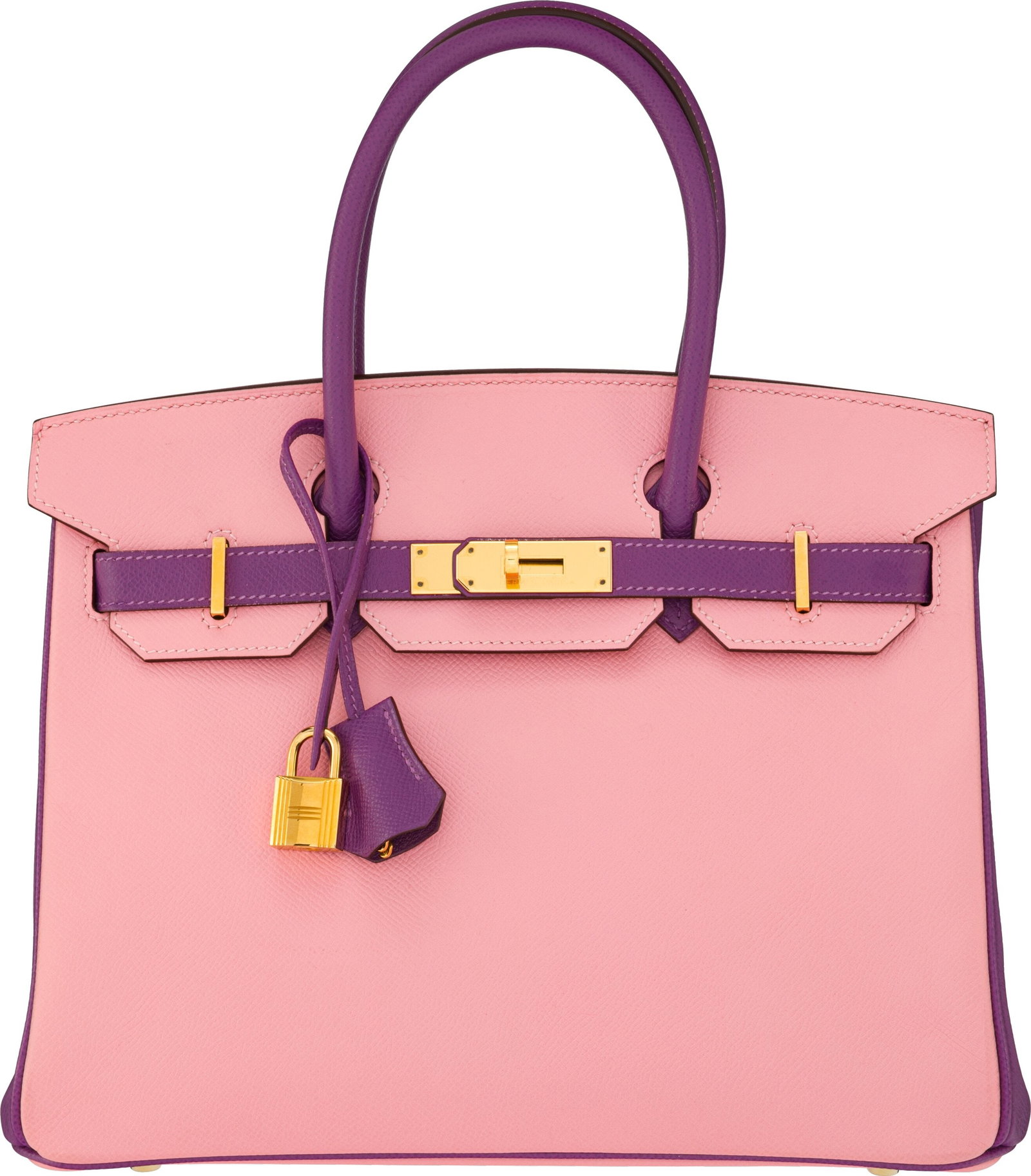 Hermès Special Order Horseshoe 30cm Rose Confet: Hermès Special Order Horseshoe 30cm Rose Confetti & Anemone Epsom Leather Birkin Bag with Gold Hardware T, 2015 Condition: 2 12" Width x 8.5" Height x 6" Depth This bag i