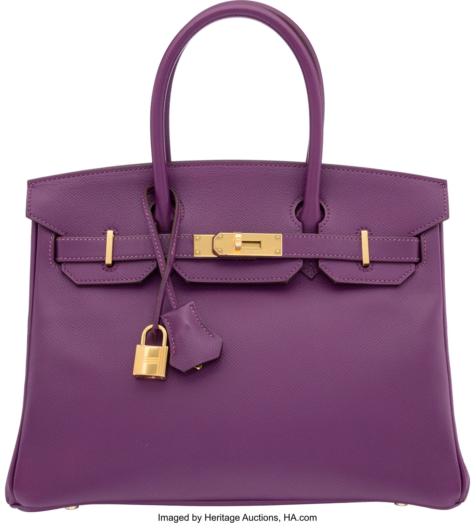 Hermès 30cm Anemone Epsom Leather Birkin Bag wi: Hermès 30cm Anemone Epsom Leather Birkin Bag with Gold Hardware Q Square, 2013 Condition: 2 12" Width x 8.5" Height x 6" Depth This bag is done in Anemone Epsom Leather with