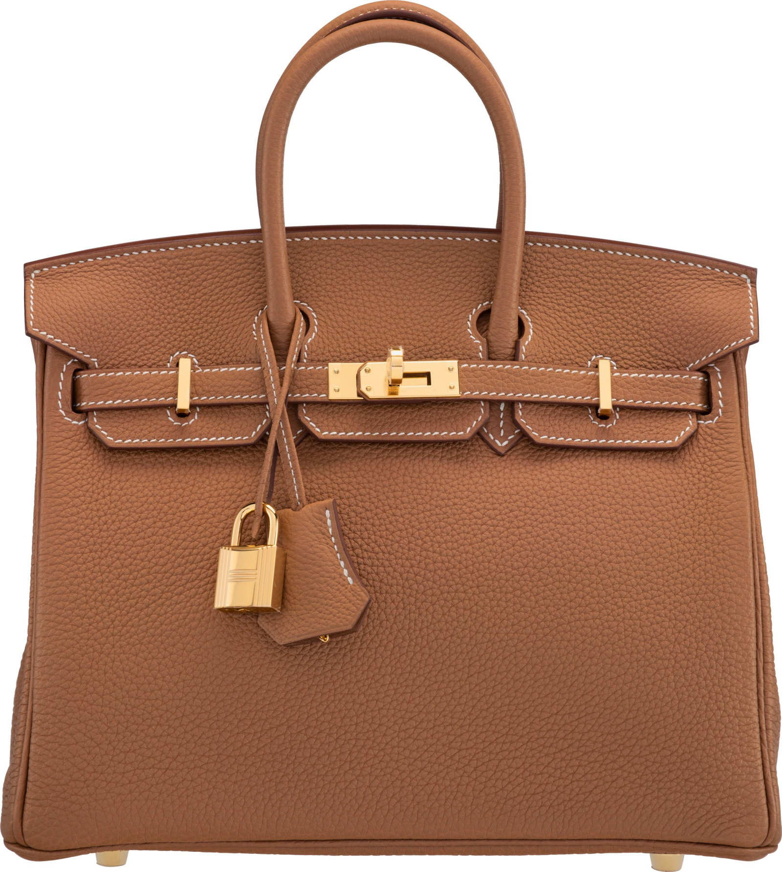 Hermès 25cm Gold Togo Leather Birkin Bag with G: Hermès 25cm Gold Togo Leather Birkin Bag with Gold Hardware K, 2025 Condition: 1 10" Width x 8" Height x 5" Depth This bag is done in Gold Togo Leather with Gold Hardware, fea