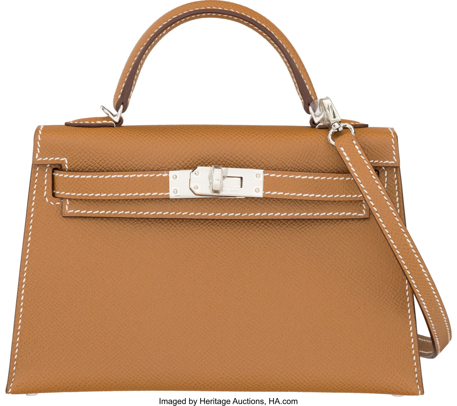 Hermès 20cm Gold Epsom Leather Mini Kelly with: Hermès 20cm Gold Epsom Leather Mini Kelly with Palladium Hardware B, 2023 Condition: 1 7.5" Width x 5" Height x 2" Depth This bag is done in Gold Epsom Leather with Palladium