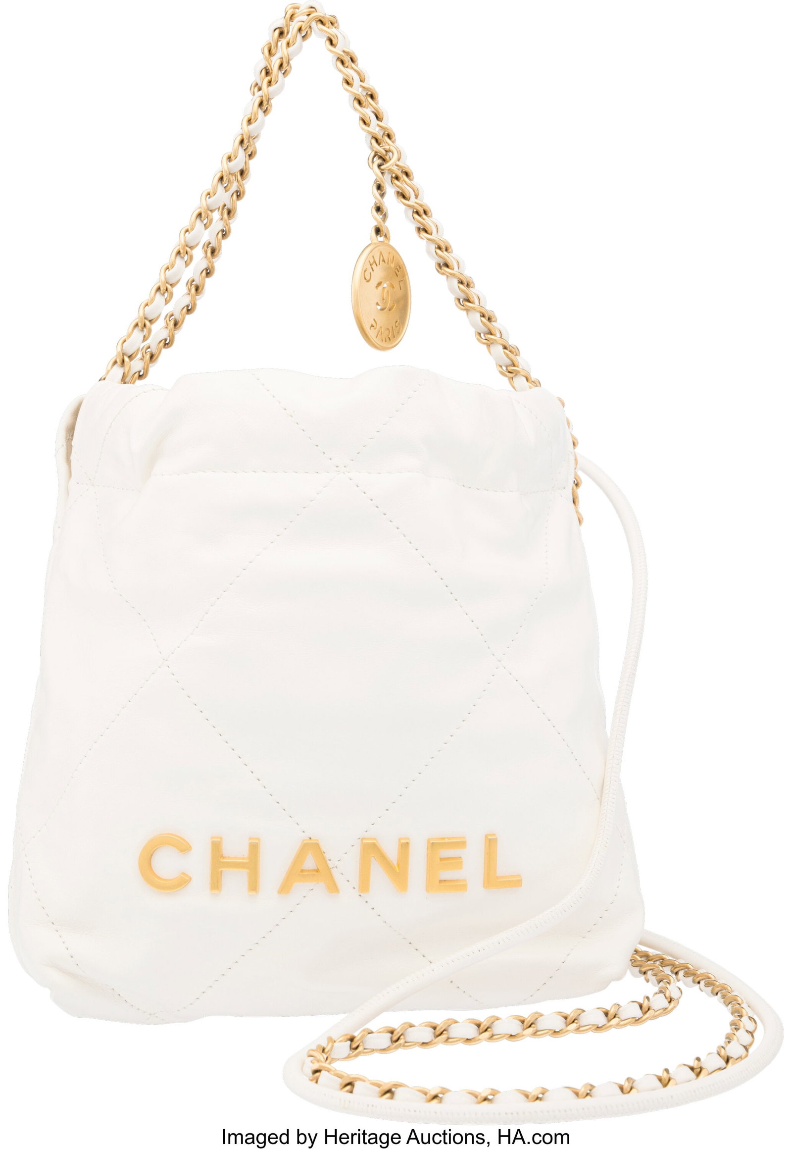Chanel White Quilted Leather Mini Chanel 22 Bag (1 of 4)