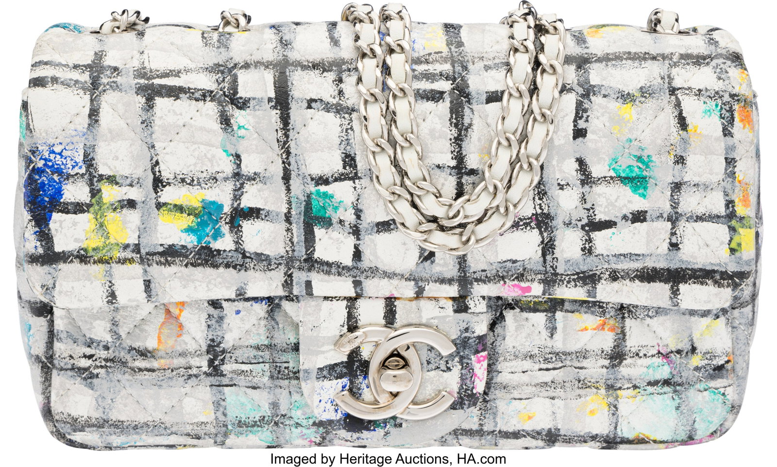 Chanel White & Multicolor Hand Painted Quilted C (1 of 3)