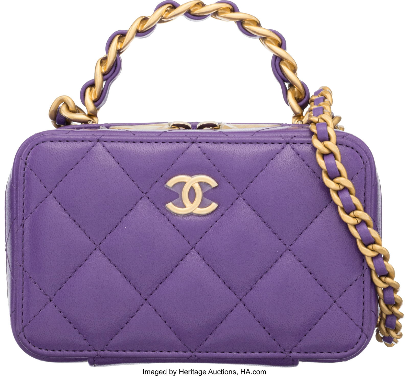 Chanel Purple Quilted Lambskin Leather Top Handl (1 of 3)