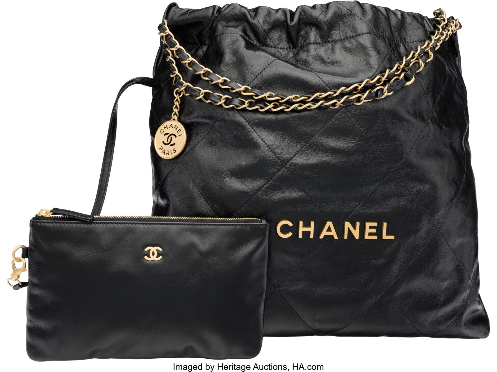Chanel Black Quilted Leather Chanel 22 Bag with (1 of 3)