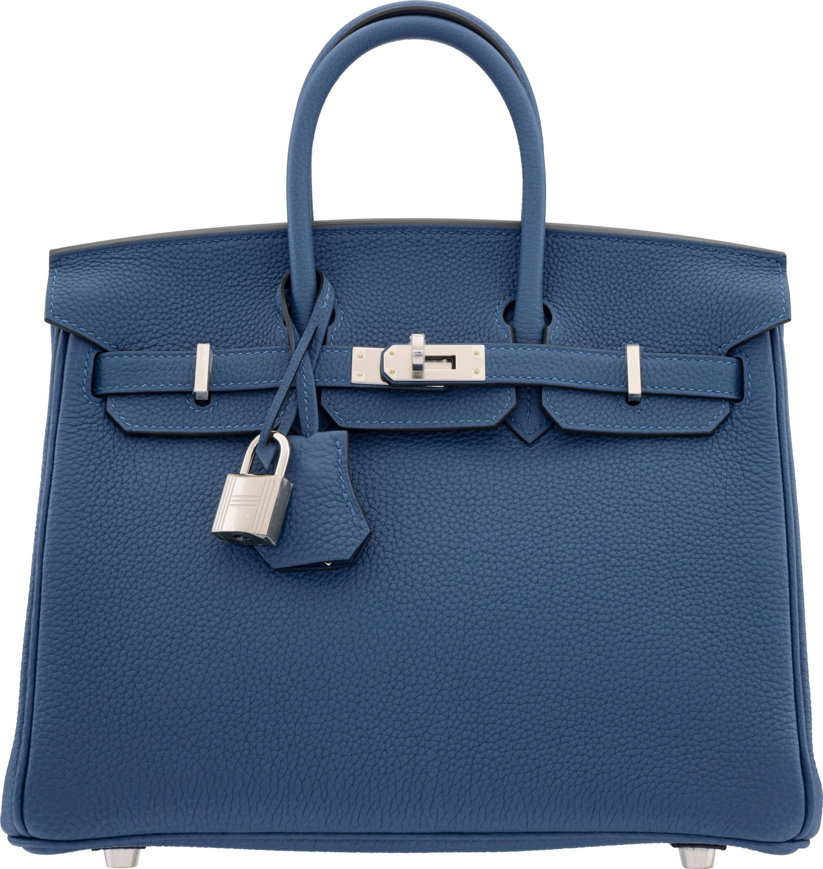 Hermès 25cm Bleu Tie Togo Leather Birkin Bag wi: Hermès 25cm Bleu Tie Togo Leather Birkin Bag with Palladium Hardware K, 2025 Condition: 1 10" Width x 8" Height x 5" Depth This bag is done in Bleu Tie Togo Leather with Palladium H
